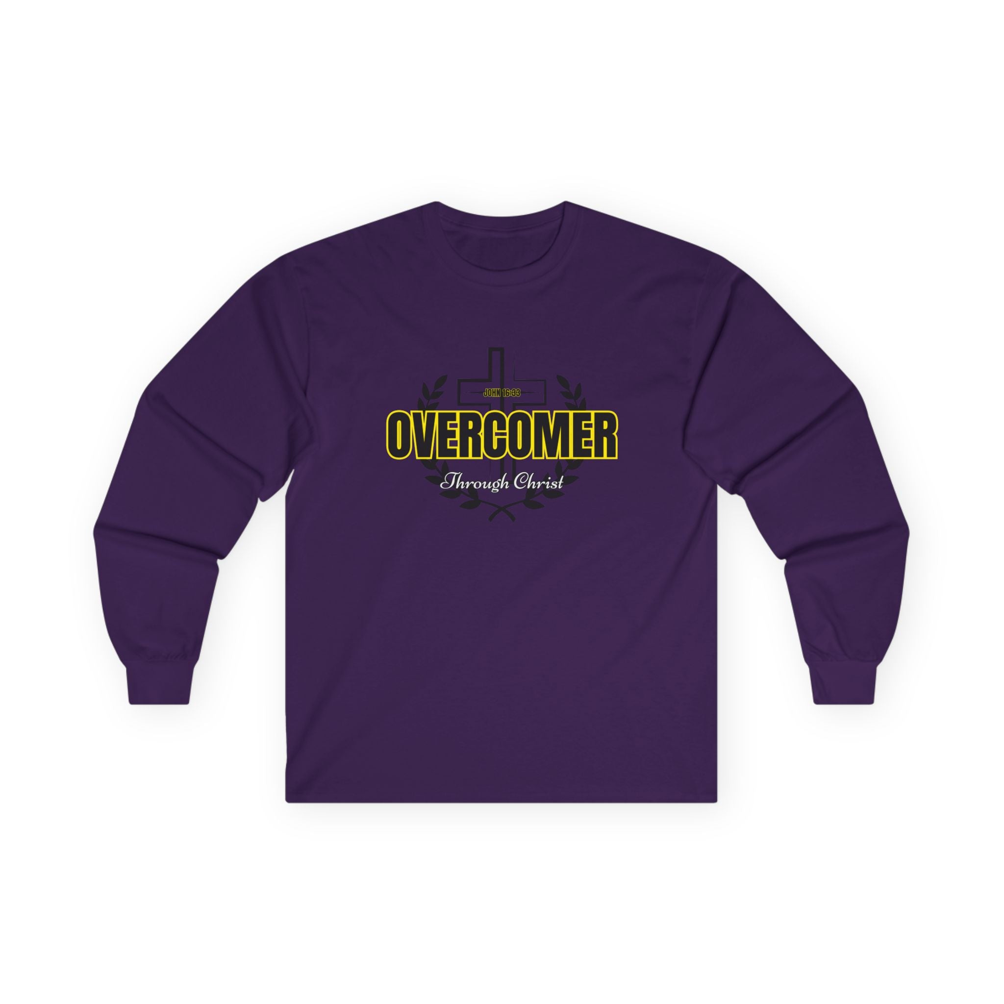 Overcomer Cross Long Sleeve Tee — Christian Faith Inspirational Shirt