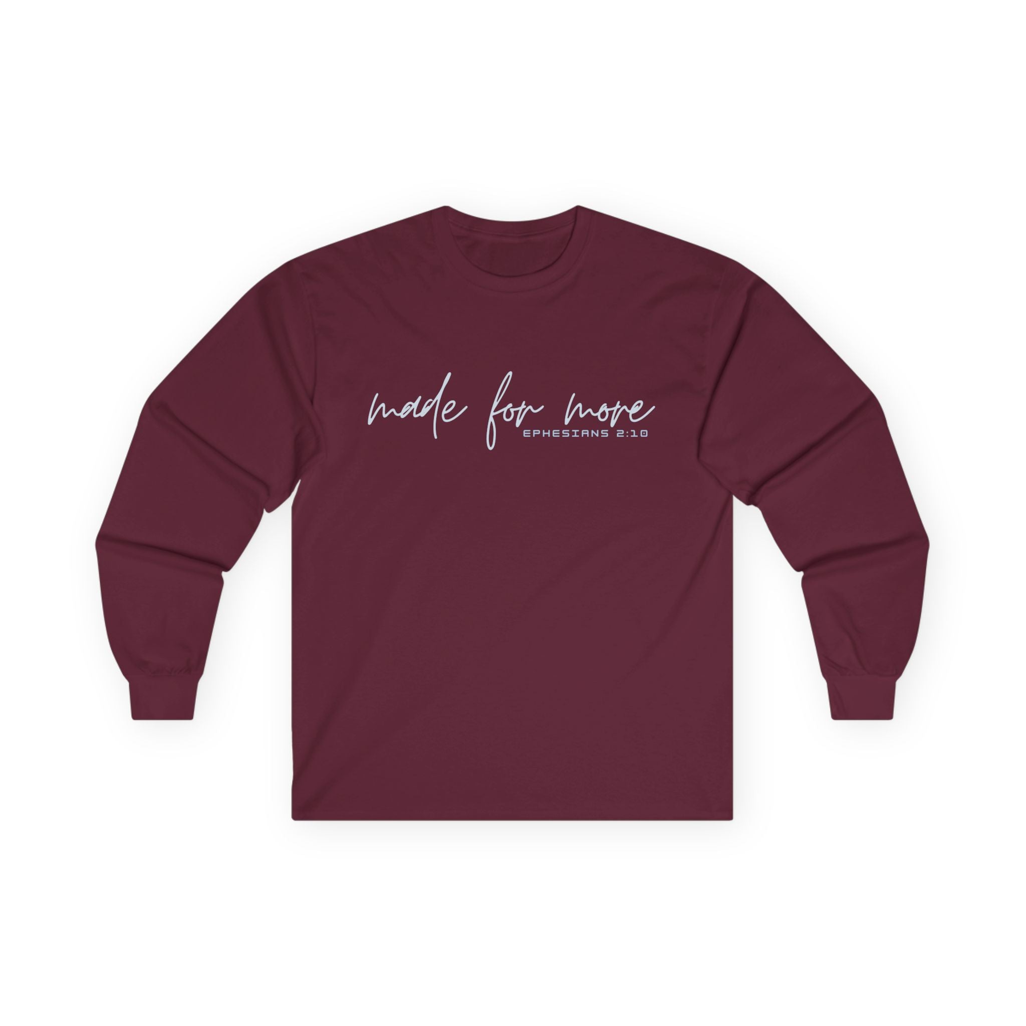 Long Sleeve Christian Tee — 'Made For More' Minimalist Script Shirt
