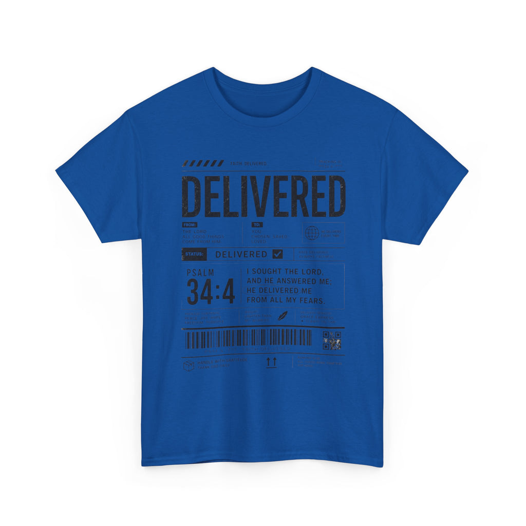 Delivered Graphic Tee — Inspirational Psalm 34:4 Christian T-Shirt
