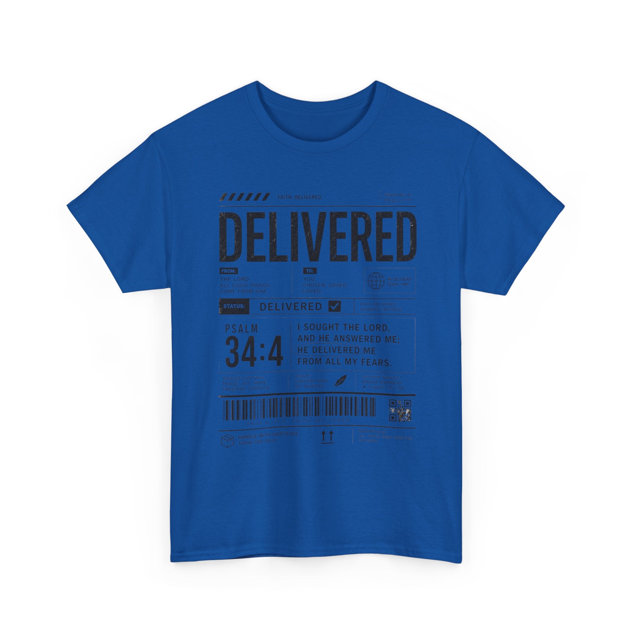 Delivered Graphic Tee — Inspirational Psalm 34:4 Christian T-Shirt