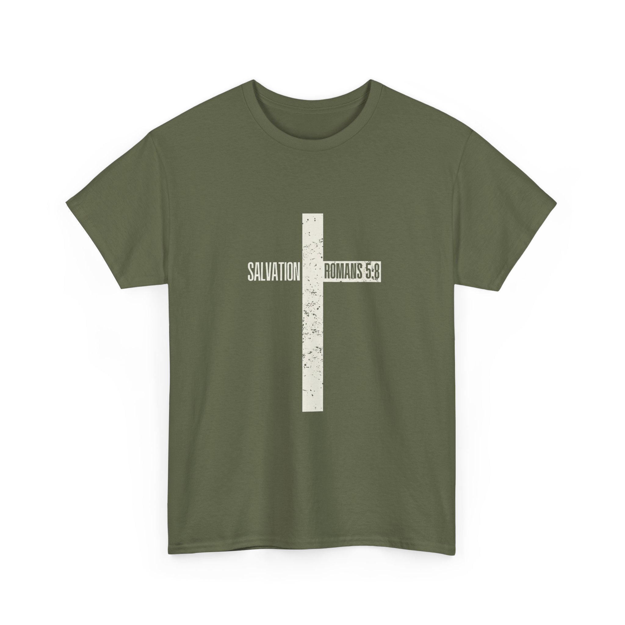 Christian Cross T-Shirt — "Salvation Romans 5:8" Faith Tee