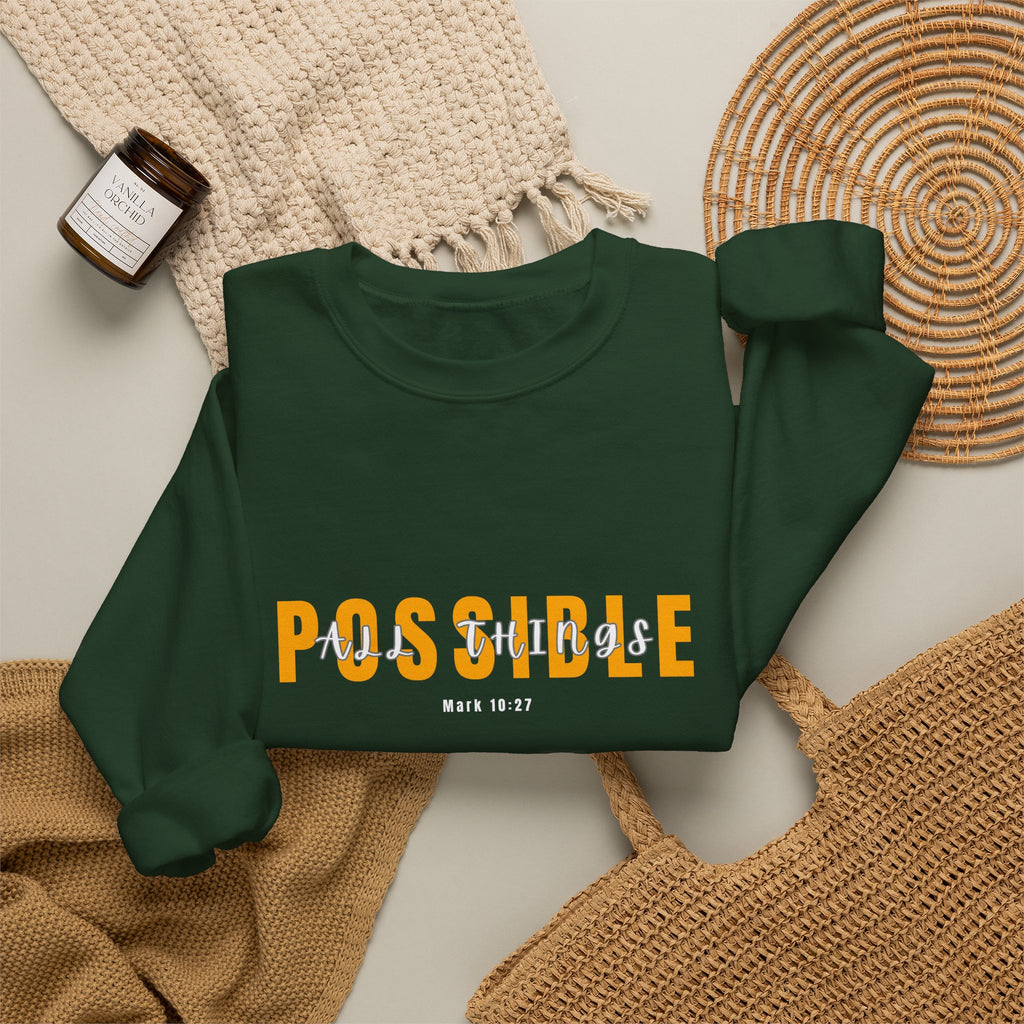 Inspirational Crewneck Sweatshirt "Possible" Pullover, Positive Affirmation Apparel, Motivational Mindset Graphic Sweatshirt