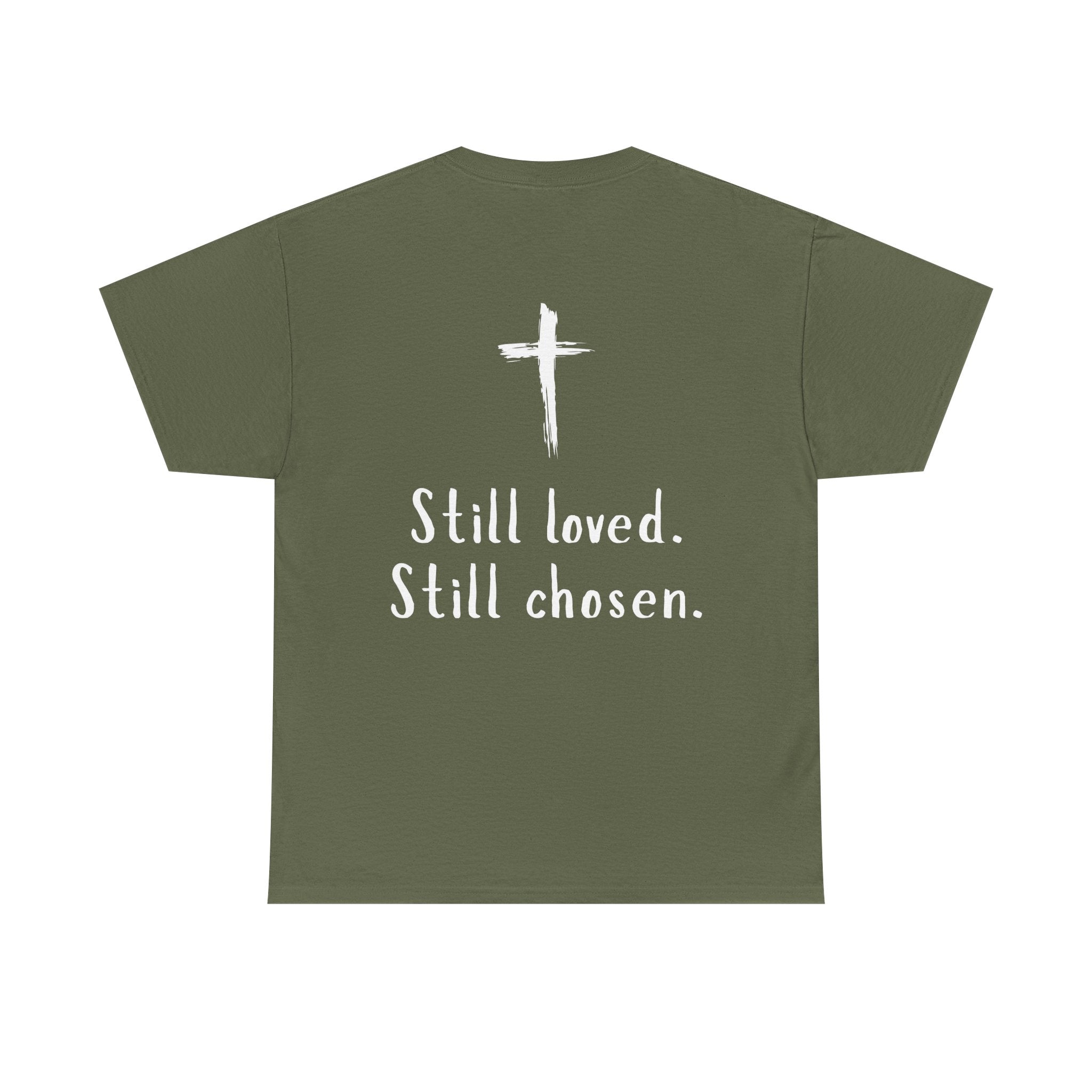 Christian Tee — "Not Perfect, Forgiven" Romans 5:8 Graphic T-Shirt (Still Loved / Still Chosen)