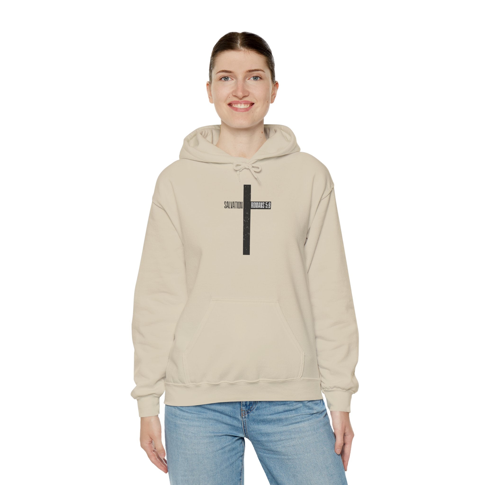 Faith Cross Salvation Hoodie — Minimalist Black Cross Christian Hoodie