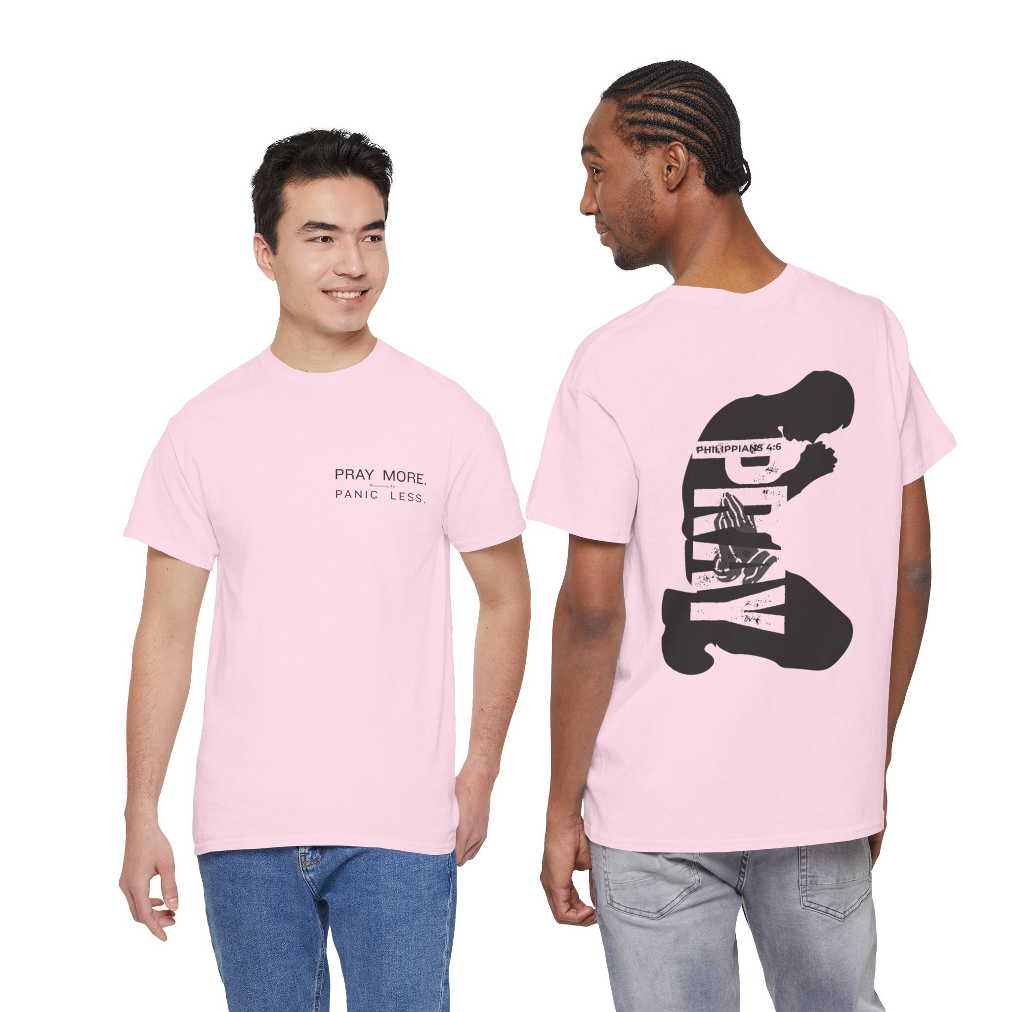 Pray More Tee — "Pray More, Panic Less" Christian Graphic T-Shirt