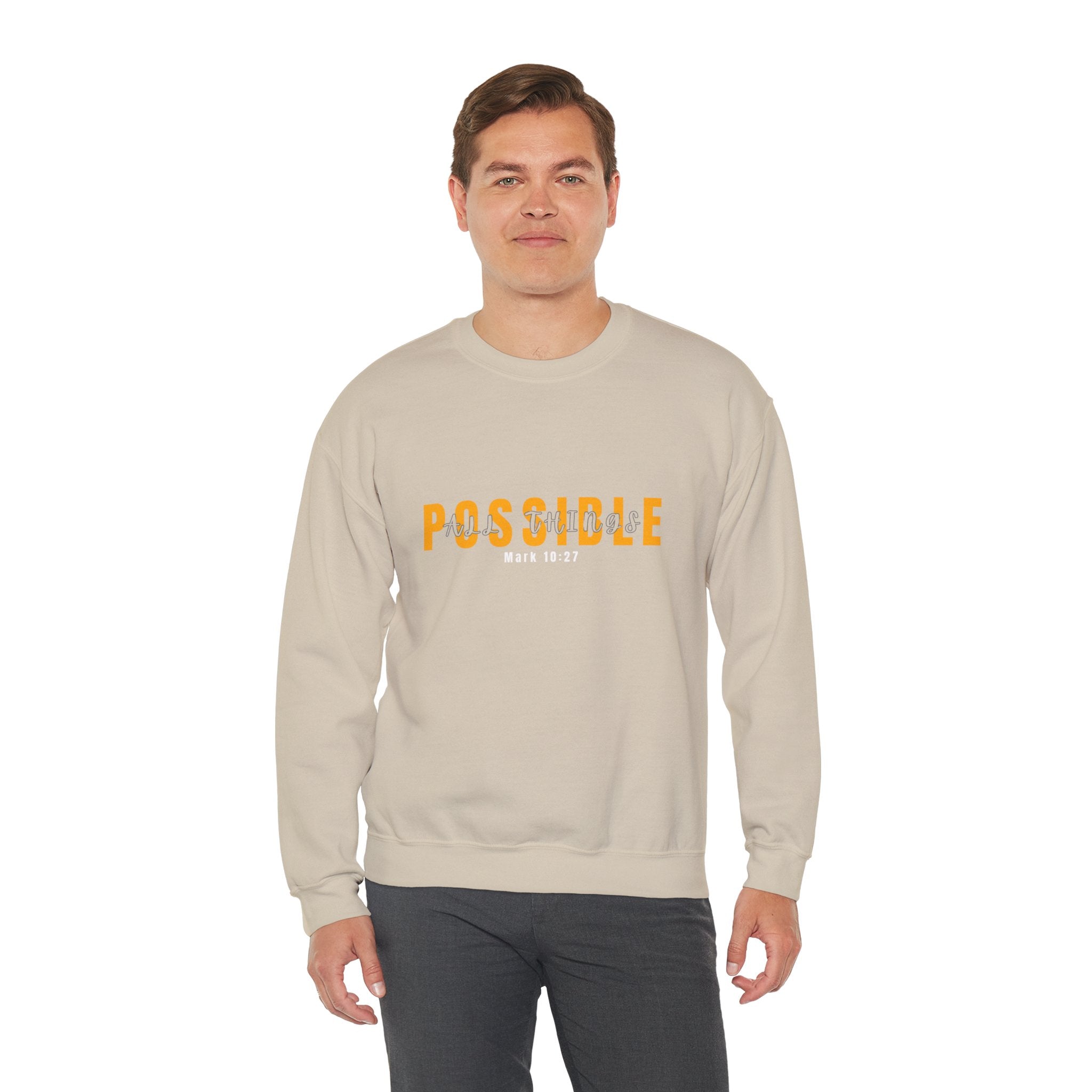Christian Crewneck Sweatshirt "Possible" Pullover, Mark 10:27 Scripture Apparel, All Things Are Possible Faith Graphic Sweatshirt