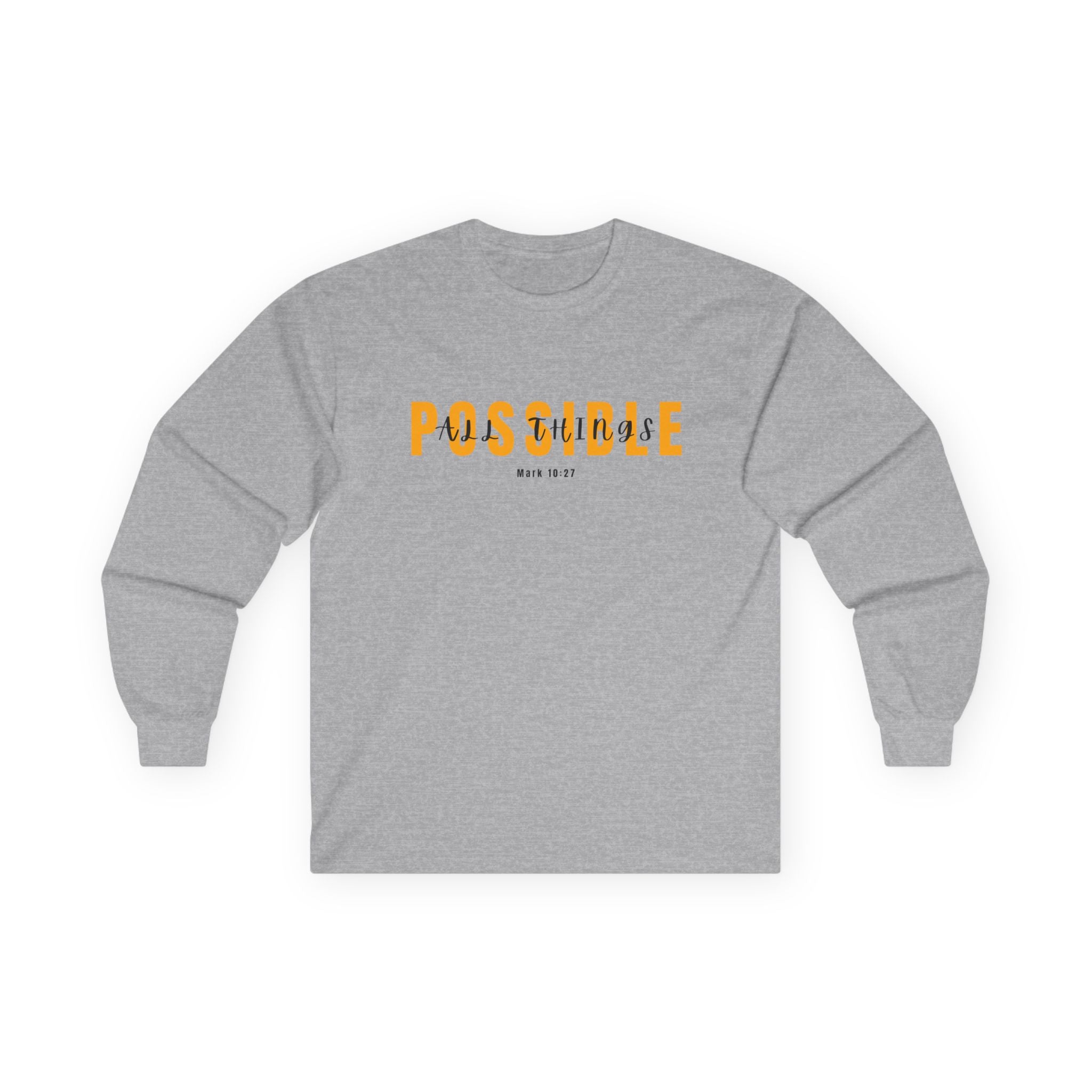 Possible Long Sleeve Christian Tee — Inspirational "Possible" Graphic Cotton Shirt