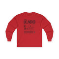 Long Sleeve Christian Tee — 'Delivered' Shipping Label Graphic