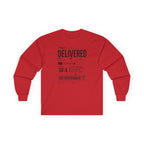 Long Sleeve Christian Tee — 'Delivered' Shipping Label Graphic