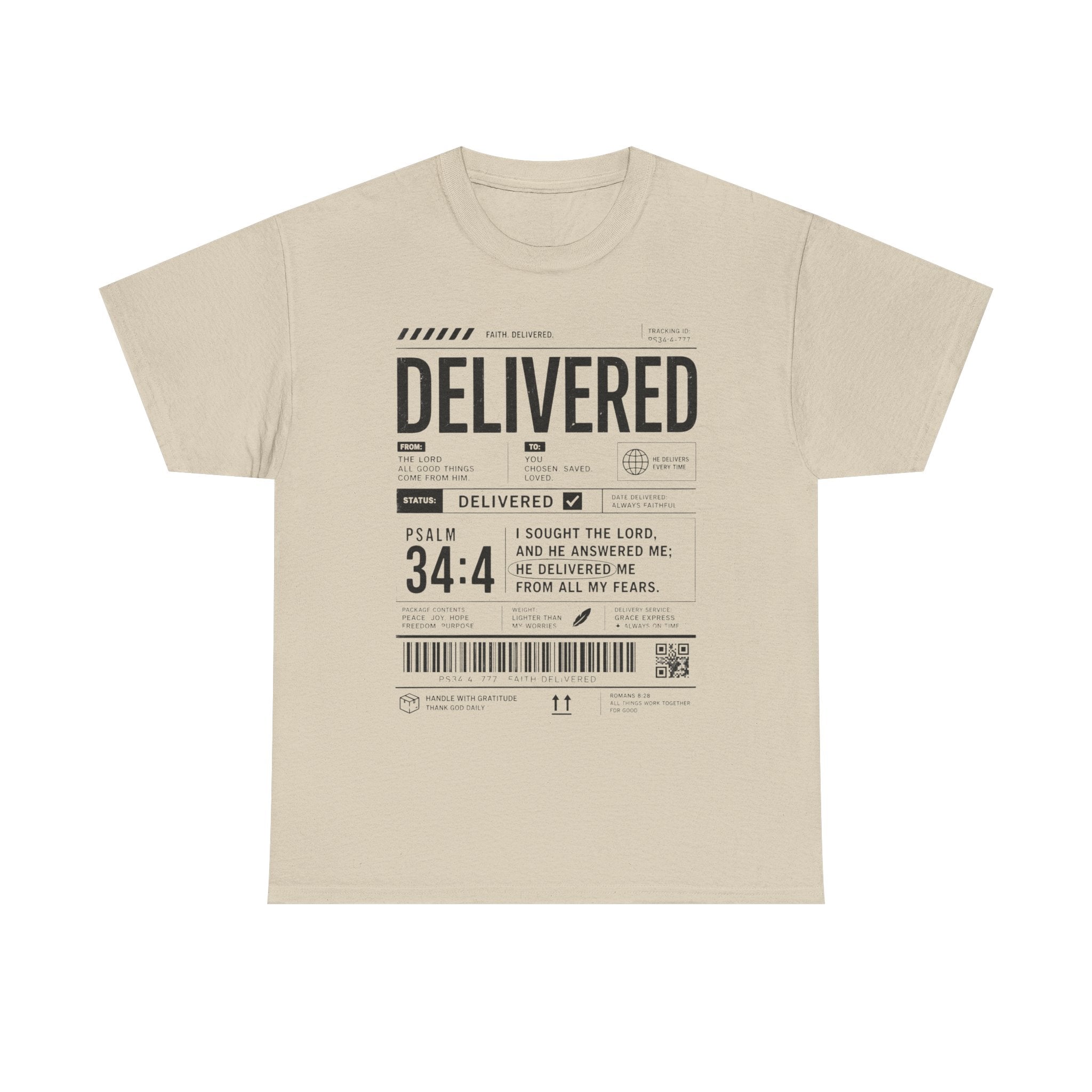 Delivered Graphic Tee — Inspirational Psalm 34:4 Christian T-Shirt