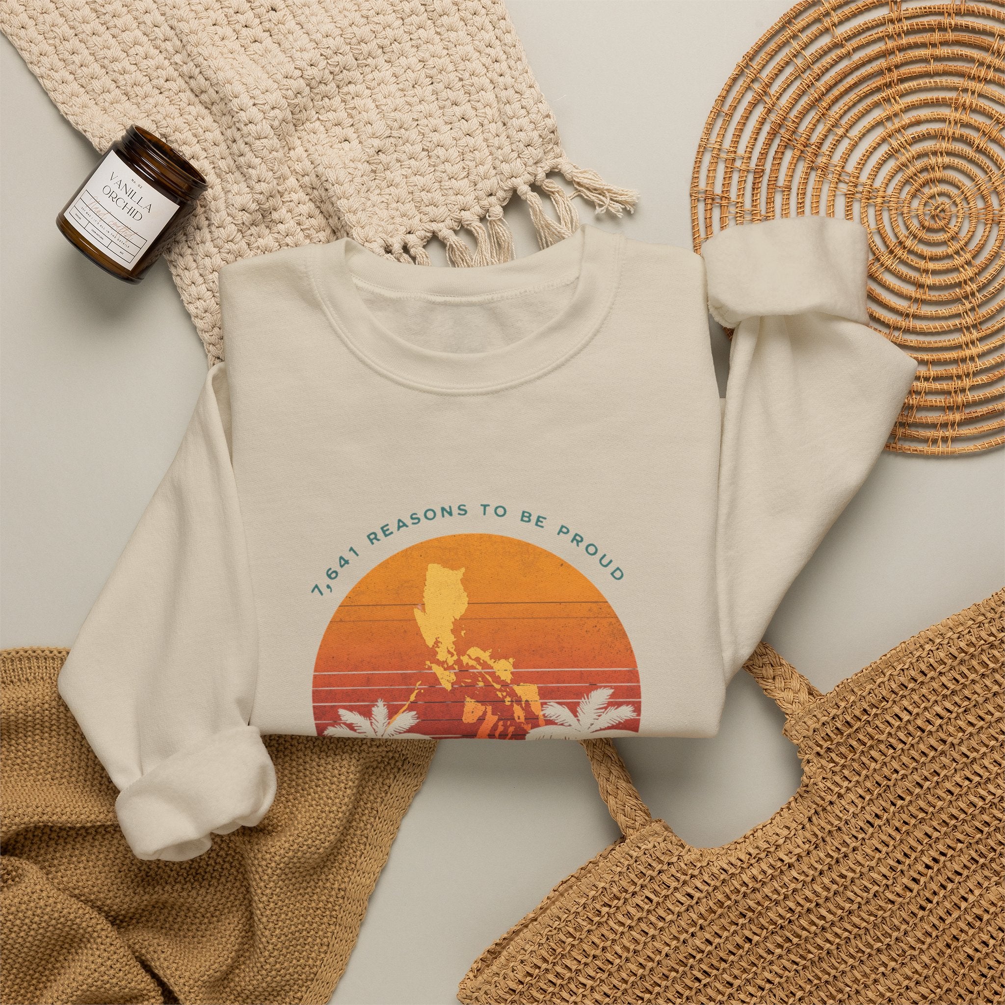 Filipino Crewneck Sweatshirt "Proud to Be Pinoy" Retro Sunset Pullover, Philippines Pride Apparel, Heritage Graphic Sweatshirt