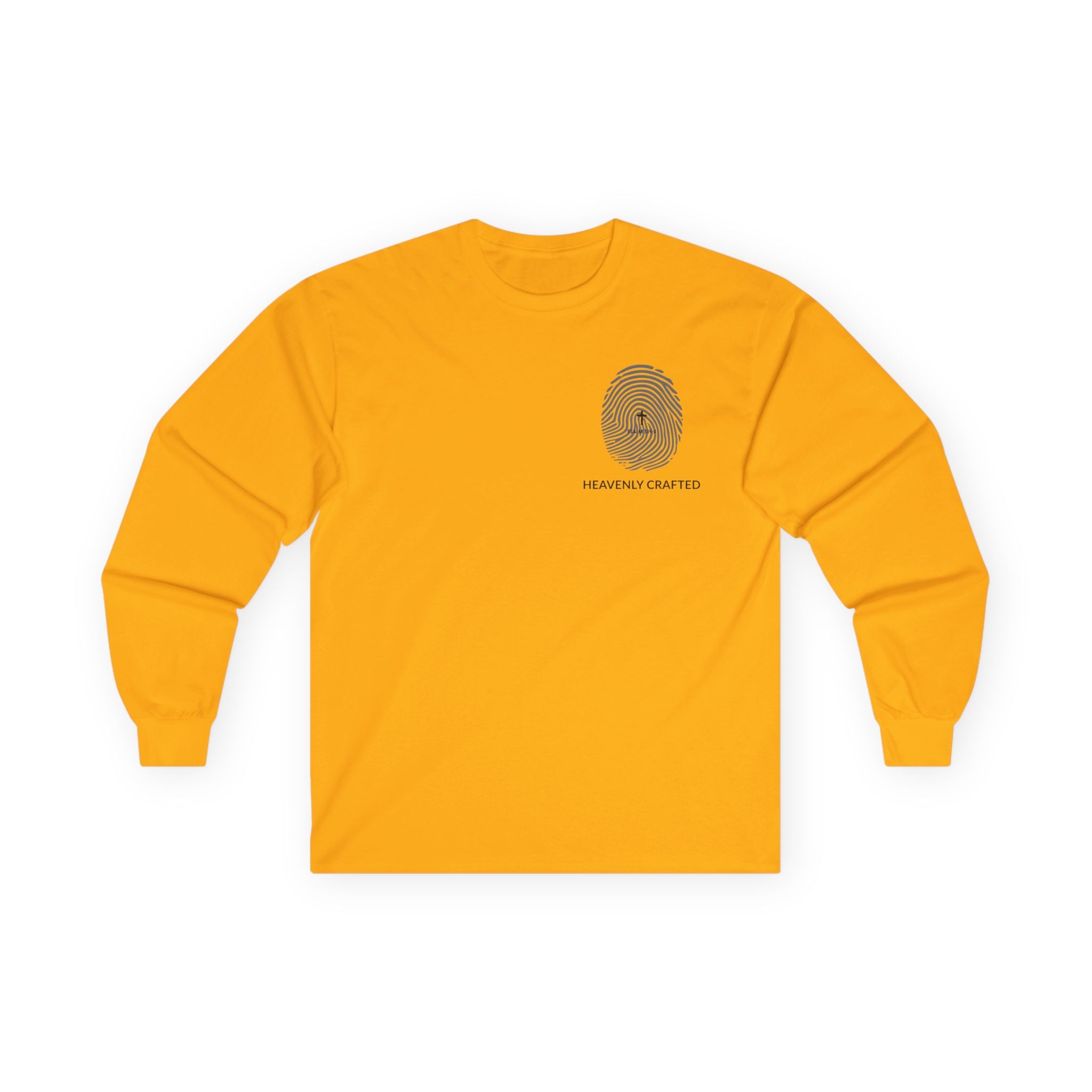 Fingerprint Graphic Long Sleeve Christian Tee — Heavenly Crafted Chest Print