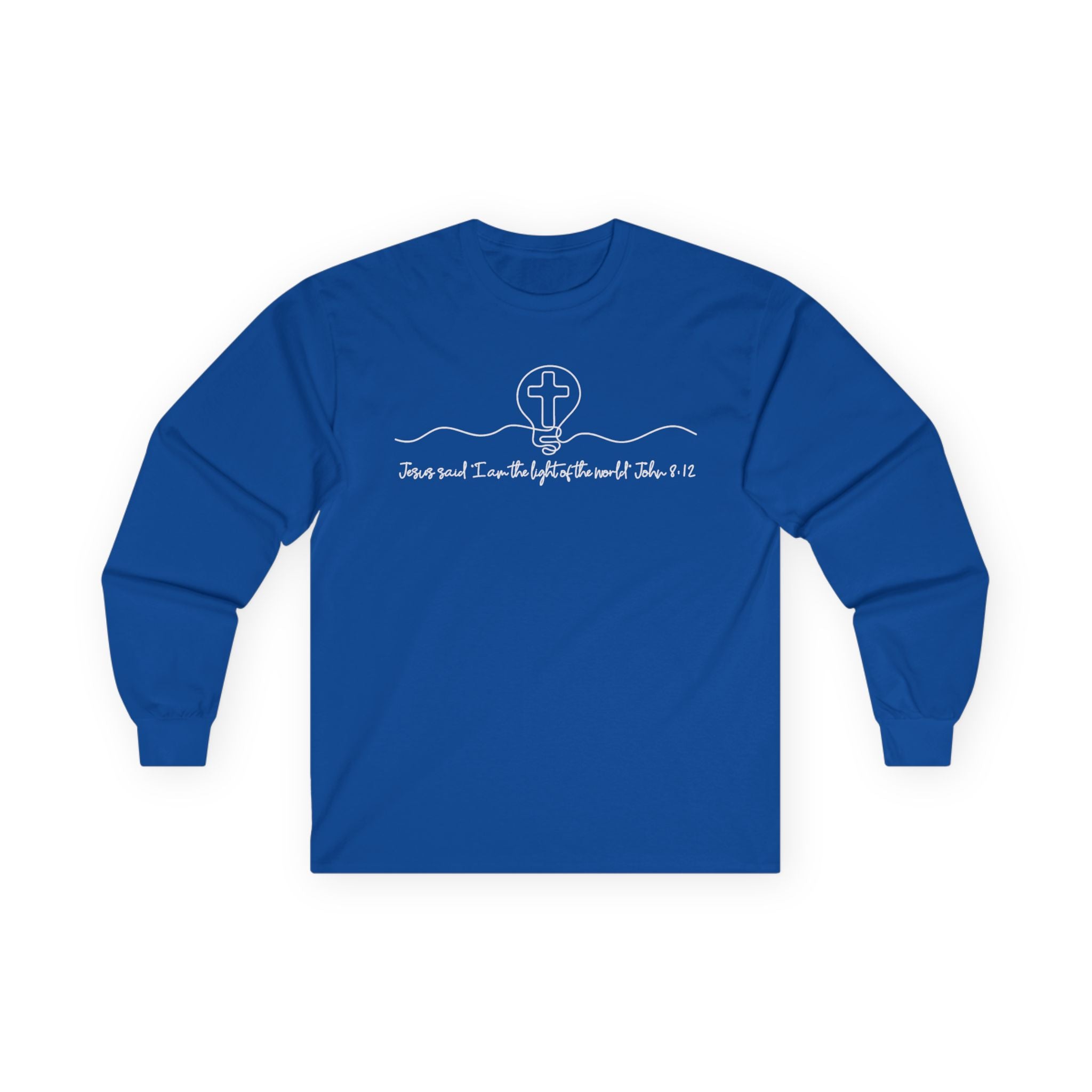Christian Long Sleeve Tee — "I Am the Light" Minimal Cross Design