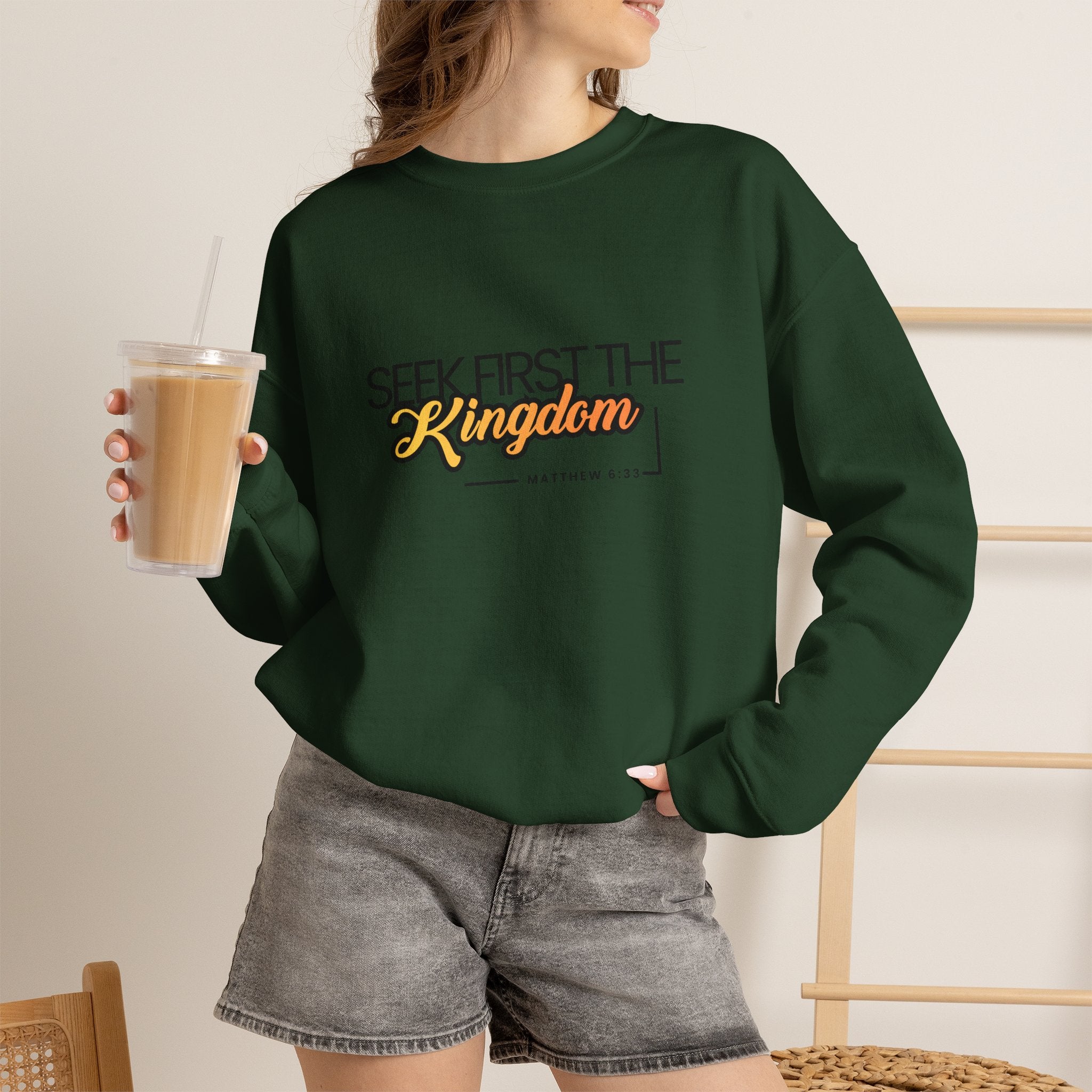 Seek First the Kingdom Crewneck Sweatshirt — Christian Faith Graphic Sweatshirt