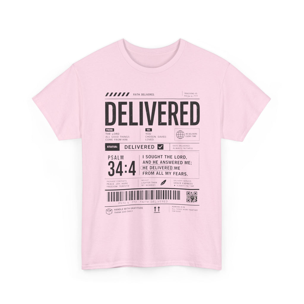 Delivered Graphic Tee — Inspirational Psalm 34:4 Christian T-Shirt