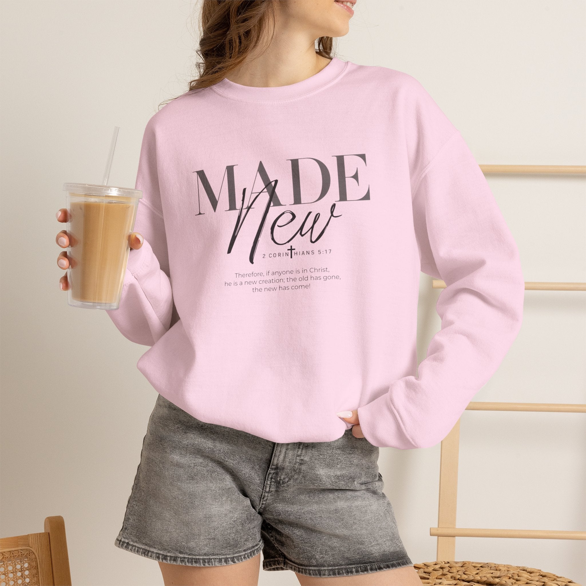 Minimalist Crewneck Sweatshirt "Made New" Pullover, Inspirational Christian Clothing, Aesthetic Daily Reminder Sweatshirt