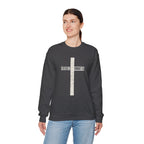Christian Crewneck Sweatshirt "Salvation" Romans 5:8 Pullover, White Cross Graphic Apparel, Rustic Style Faith Sweatshirt