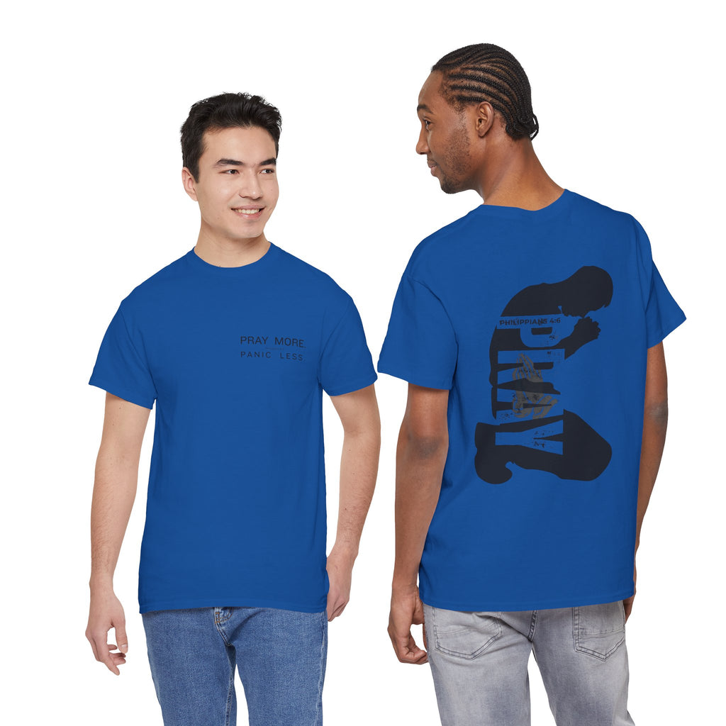Pray More Tee — "Pray More, Panic Less" Christian Graphic T-Shirt