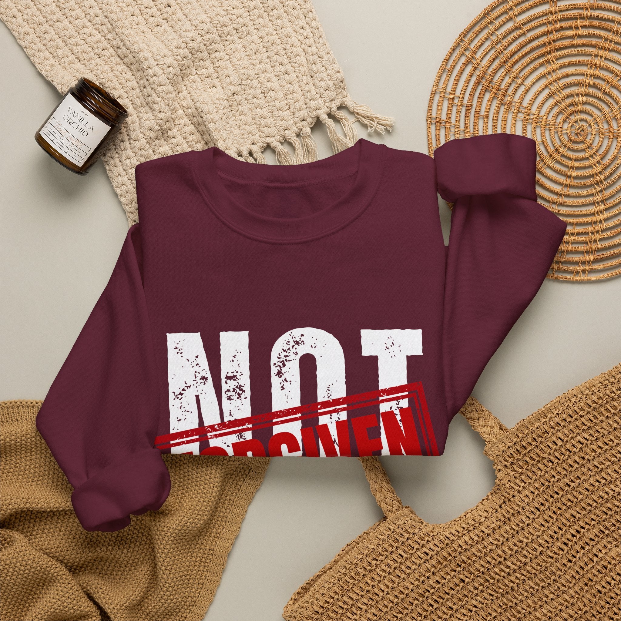 Christian Crewneck Sweatshirt — "Not Perfect, Forgiven" (Romans 5:8)