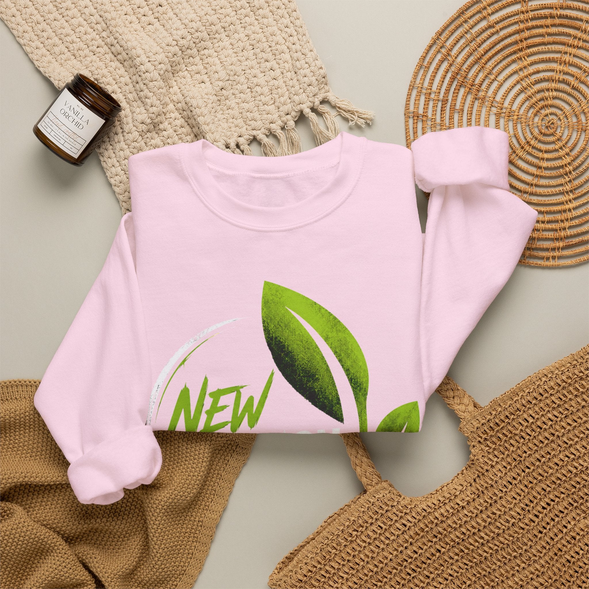 Christian Crewneck Sweatshirt "New Creation" Pullover, 2 Corinthians 5:17 Scripture Apparel, Green Leaf Graphic Sweatshirt