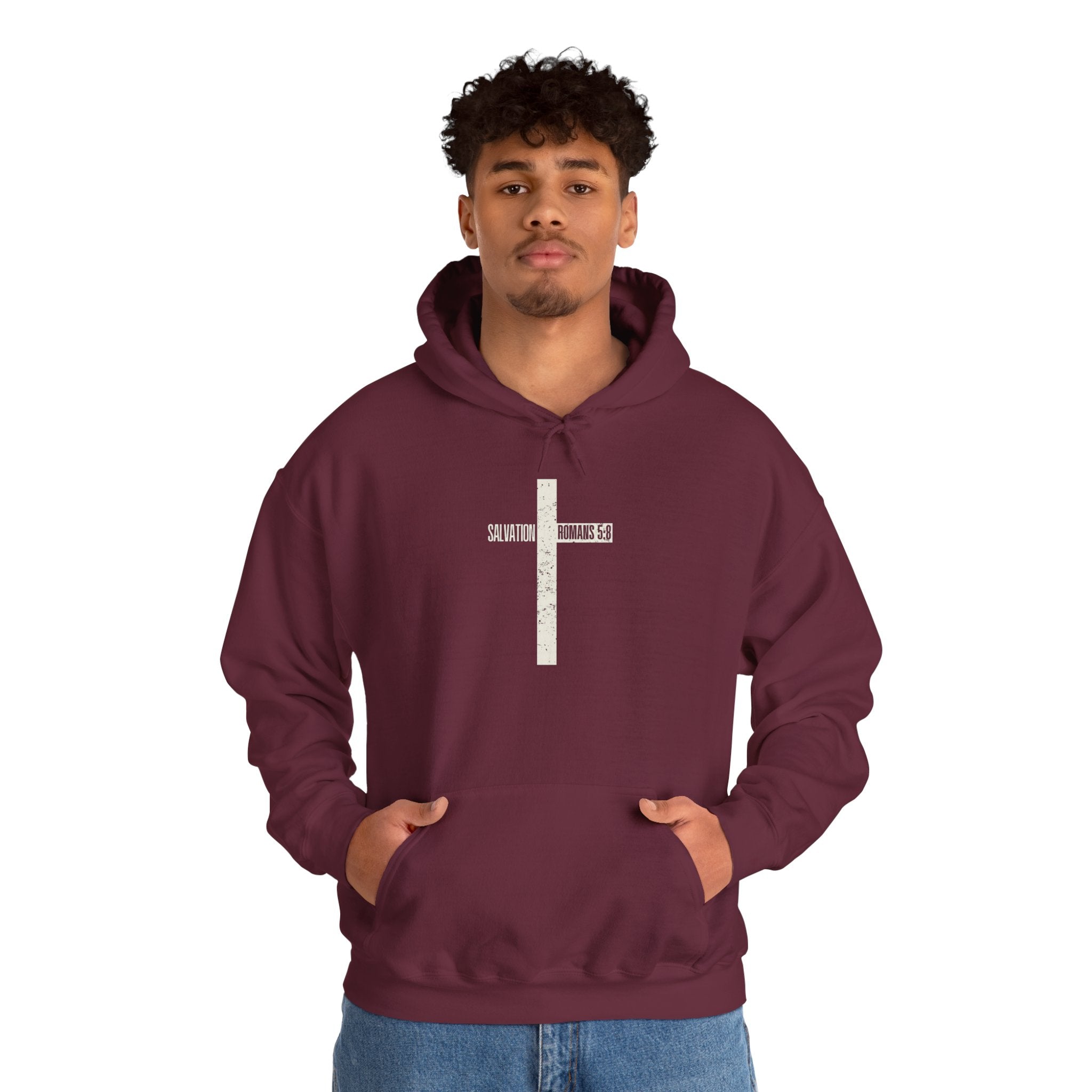 Christian Cross Salvation Hoodie – "Saved By Grace" Faith Graphic Pullover