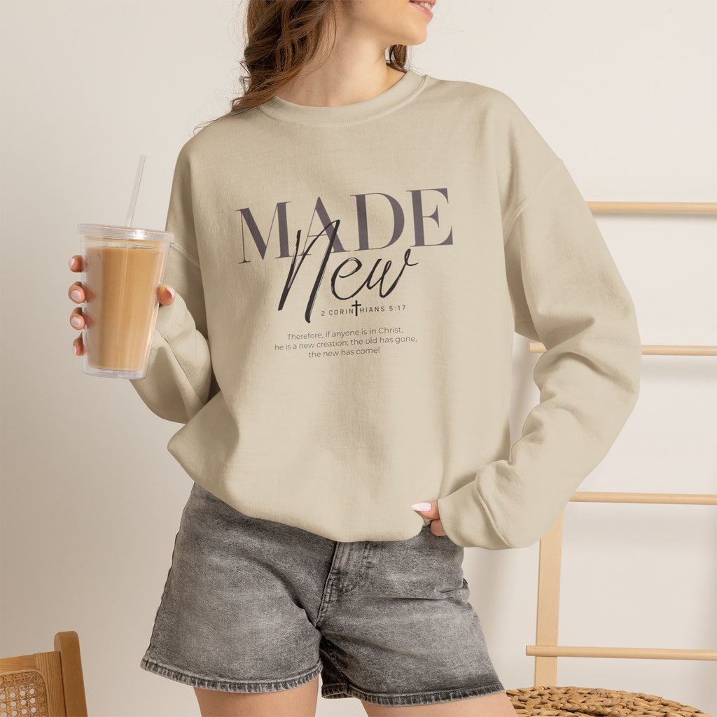 Minimalist Crewneck Sweatshirt "Made New" Pullover, Inspirational Christian Clothing, Aesthetic Daily Reminder Sweatshirt