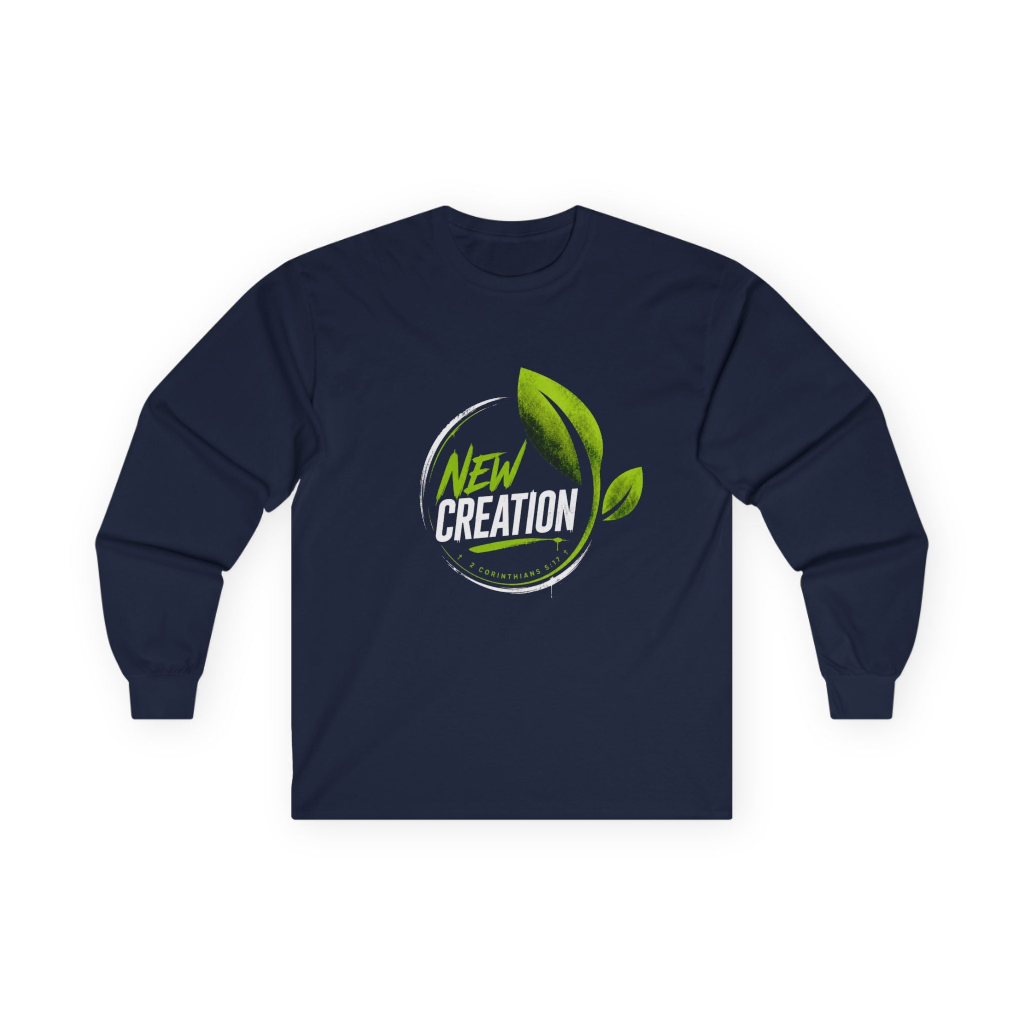 New Creation Long Sleeve Christian Tee — Green Leaf Faith Graphic