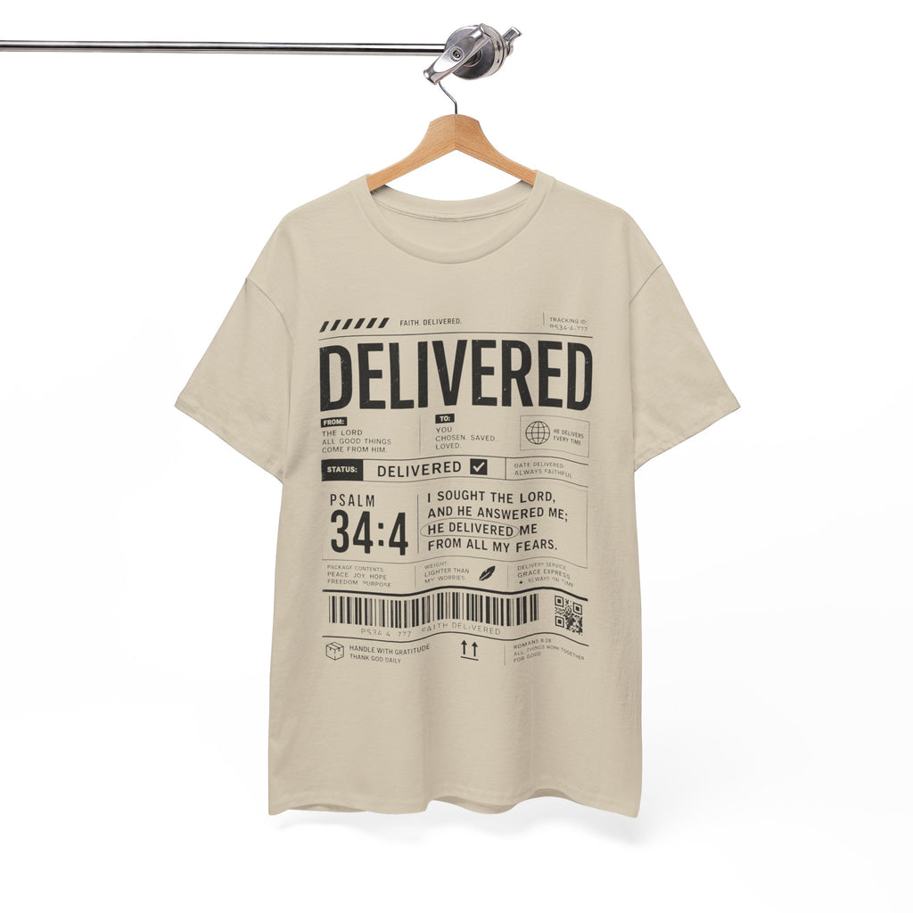 Delivered Graphic Tee — Inspirational Psalm 34:4 Christian T-Shirt