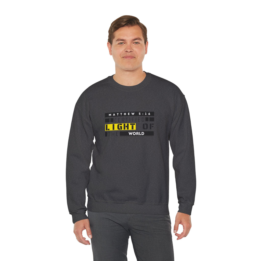 Christian Crewneck Sweatshirt "Certified Light of the World" Pullover, Matthew 5:14 Scripture Apparel, Trendy Faith Graphic Sweatshirt