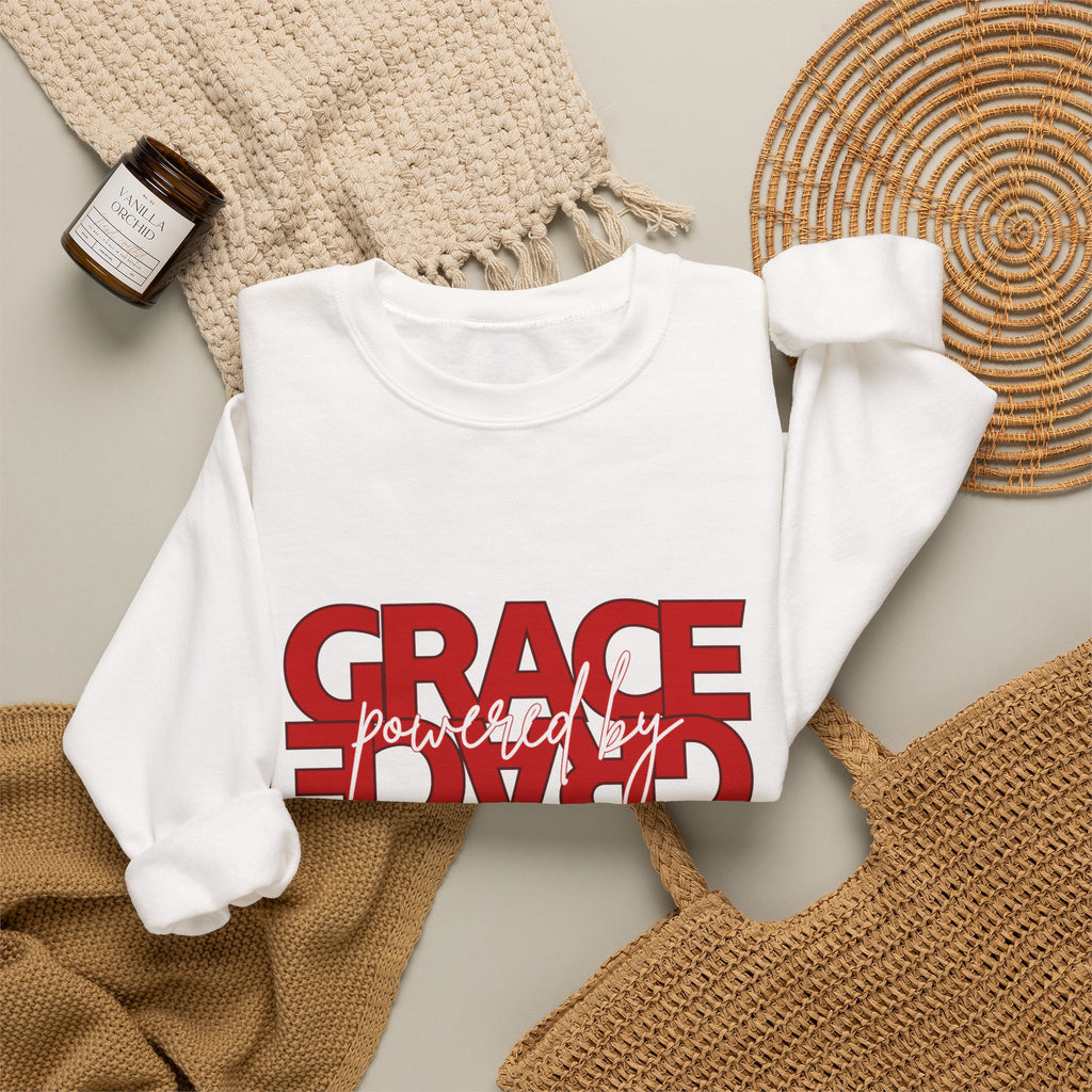 Christian Crewneck Sweatshirt "Grace" Reversed Pullover, Modern Minimalist Faith Apparel, Unique Graphic Scripture Sweater