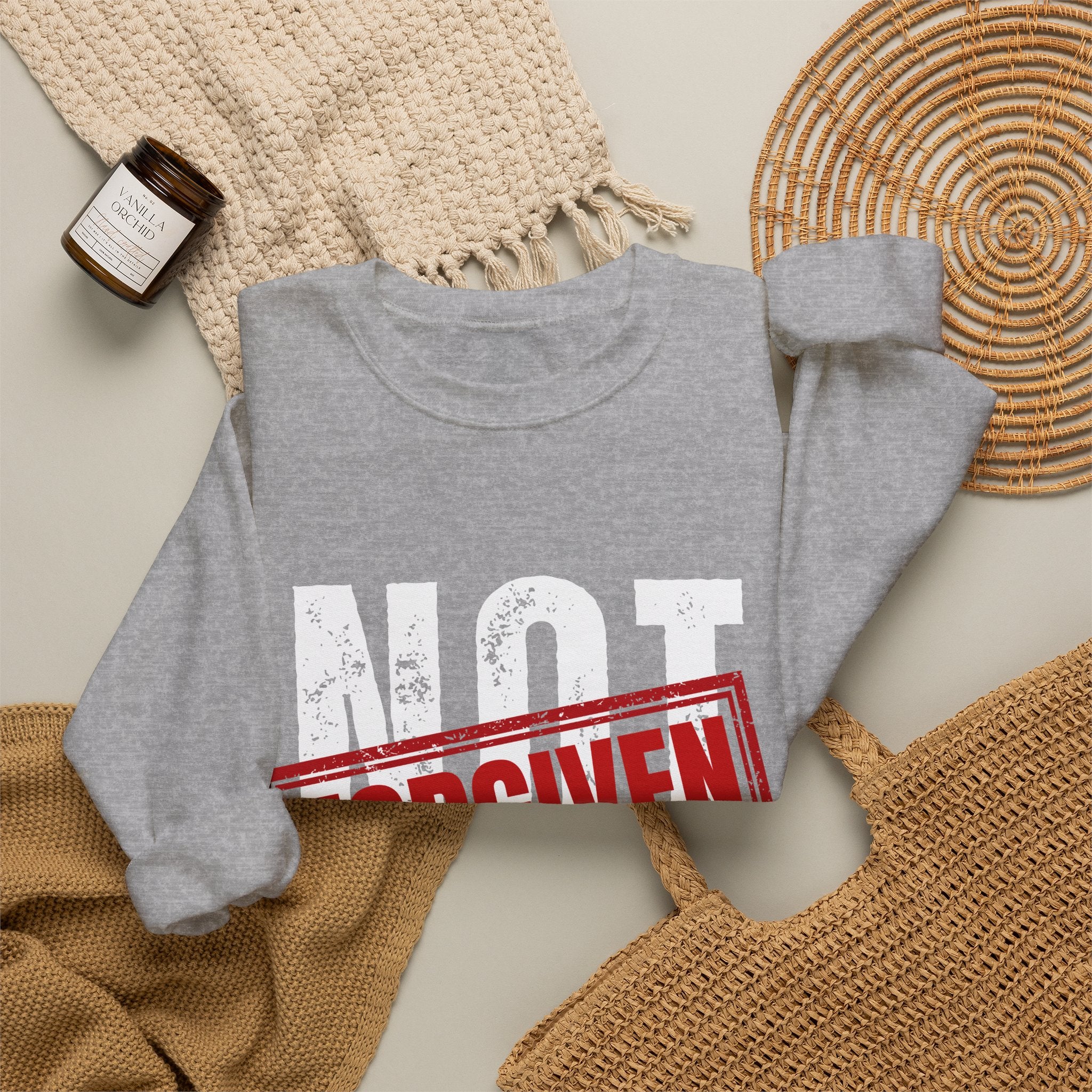 Christian Crewneck Sweatshirt — "Not Perfect, Forgiven" (Romans 5:8)