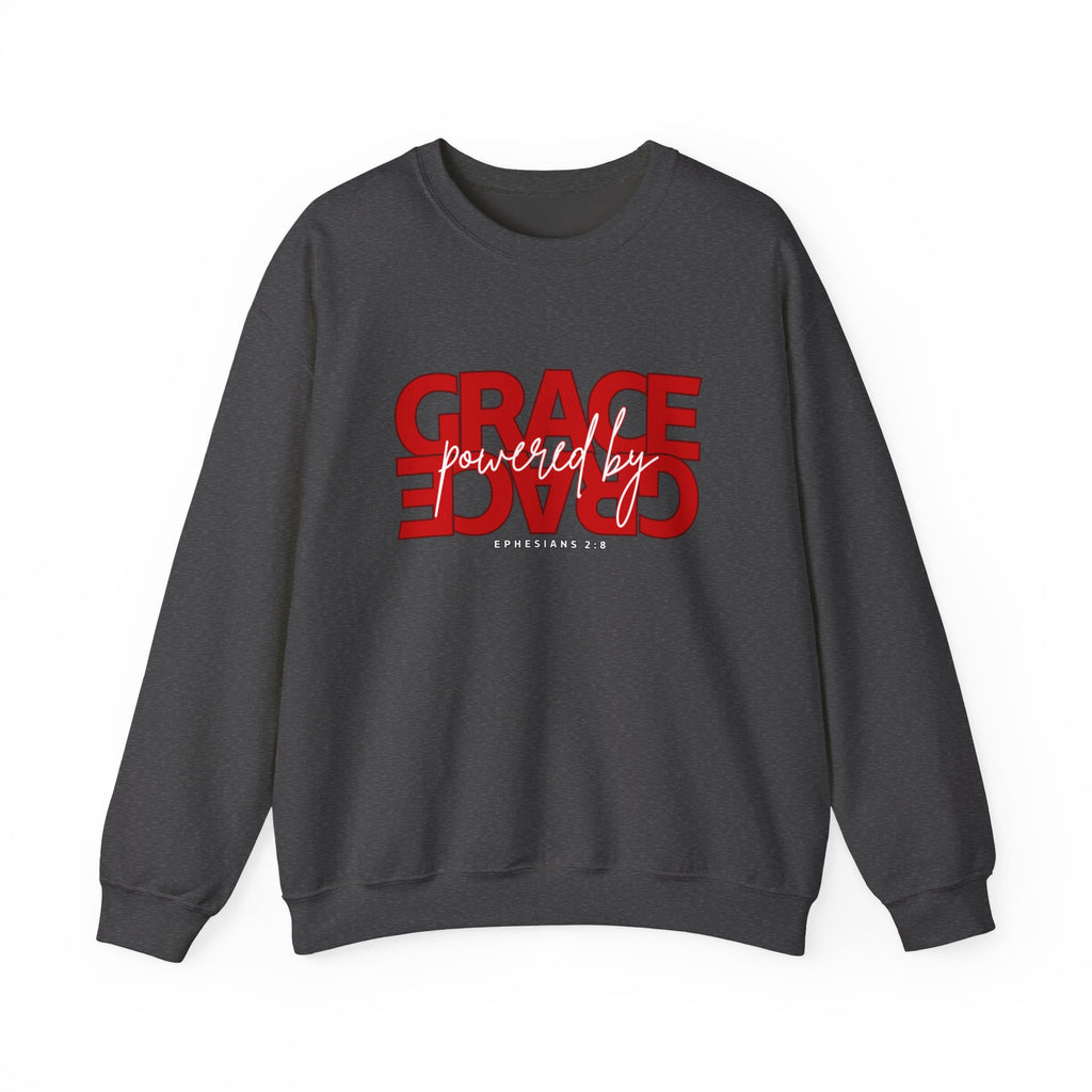 Crewneck Sweatshirt — "Grace Powered By God" Christian Faith Pullover (Ephesians 2:8)