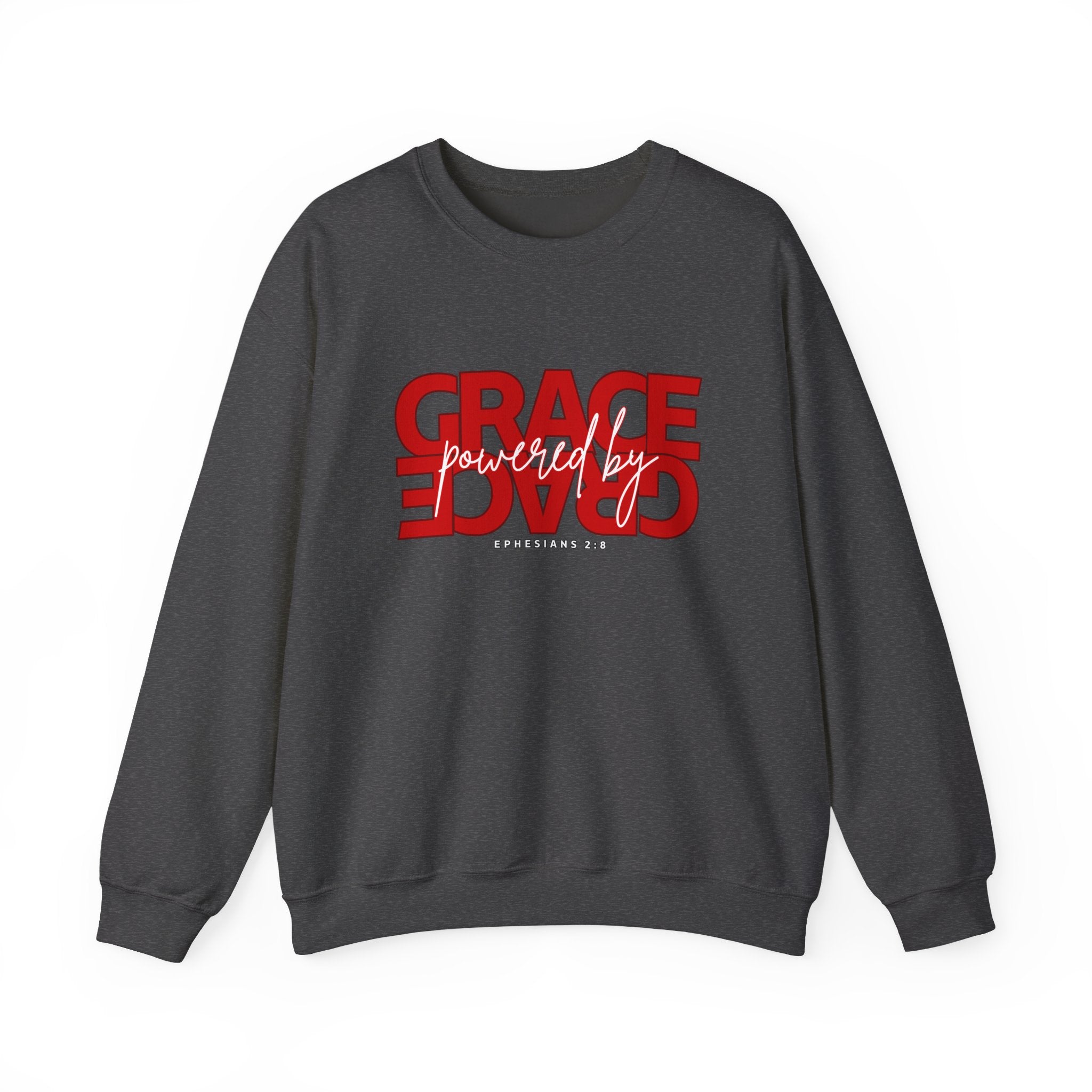 Crewneck Sweatshirt — "Grace Powered By God" Christian Faith Pullover (Ephesians 2:8)