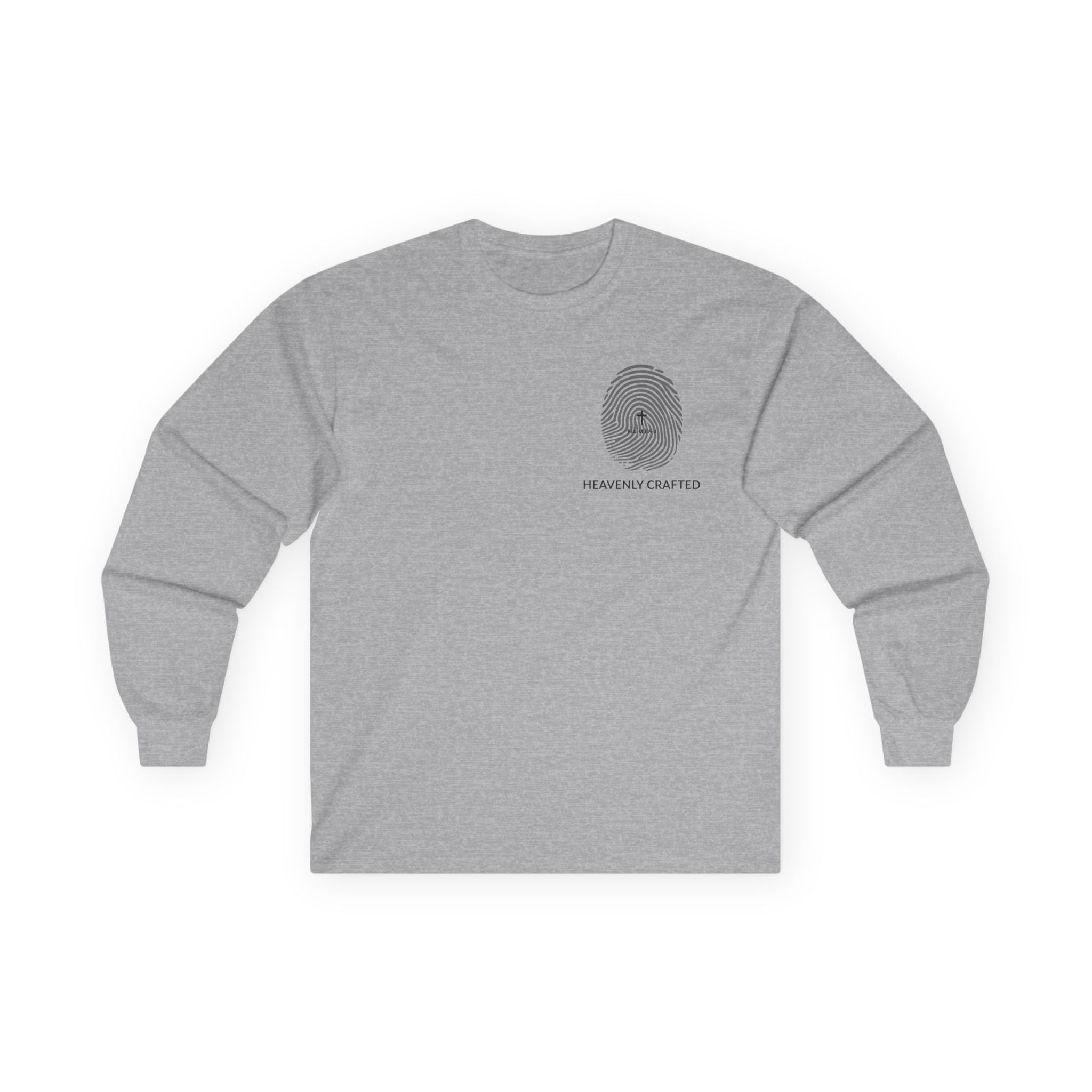 Fingerprint Graphic Long Sleeve Christian Tee — Heavenly Crafted Chest Print