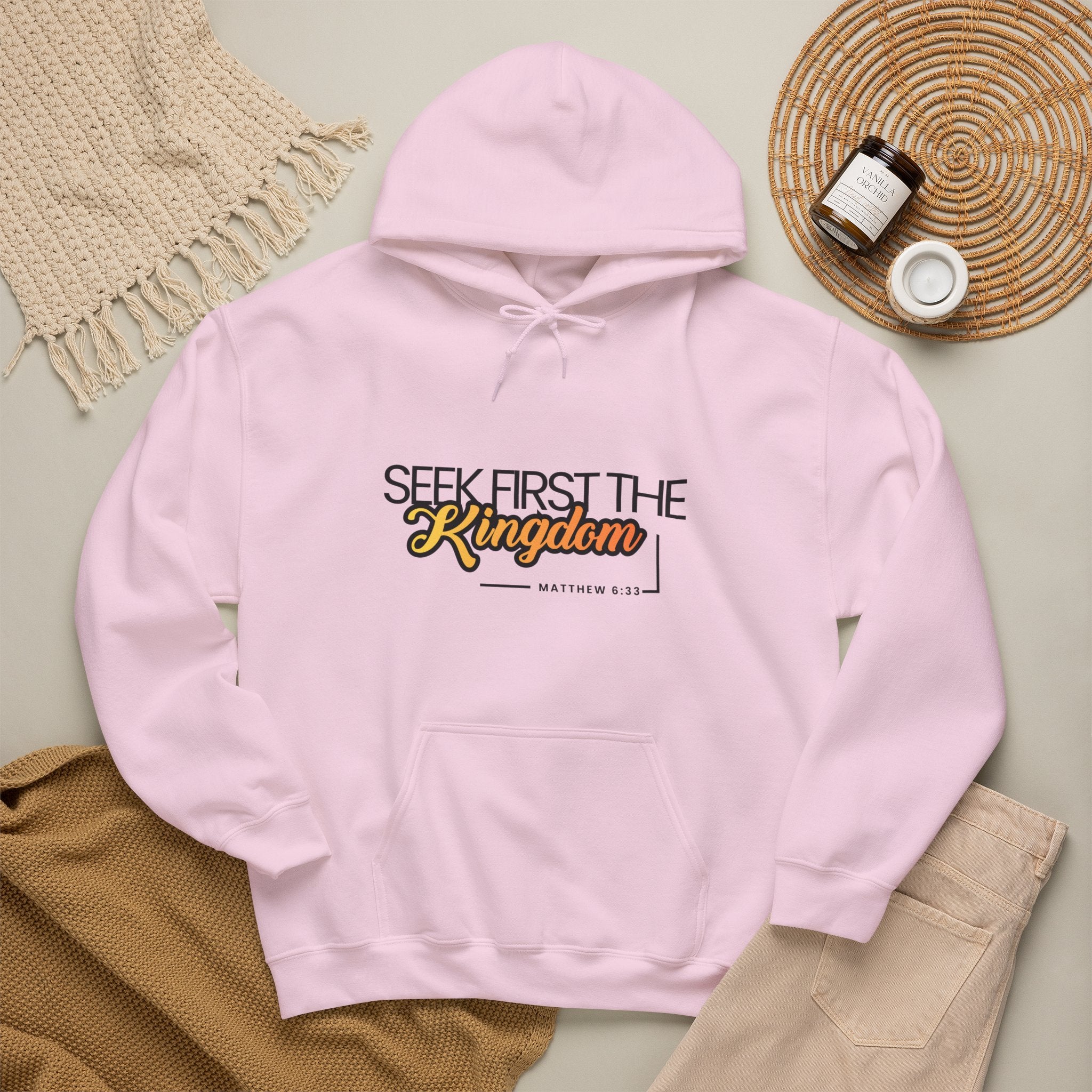 Seek First the Kingdom Hoodie – Christian Faith Scripture Sweatshirt (Matthew 6:33)