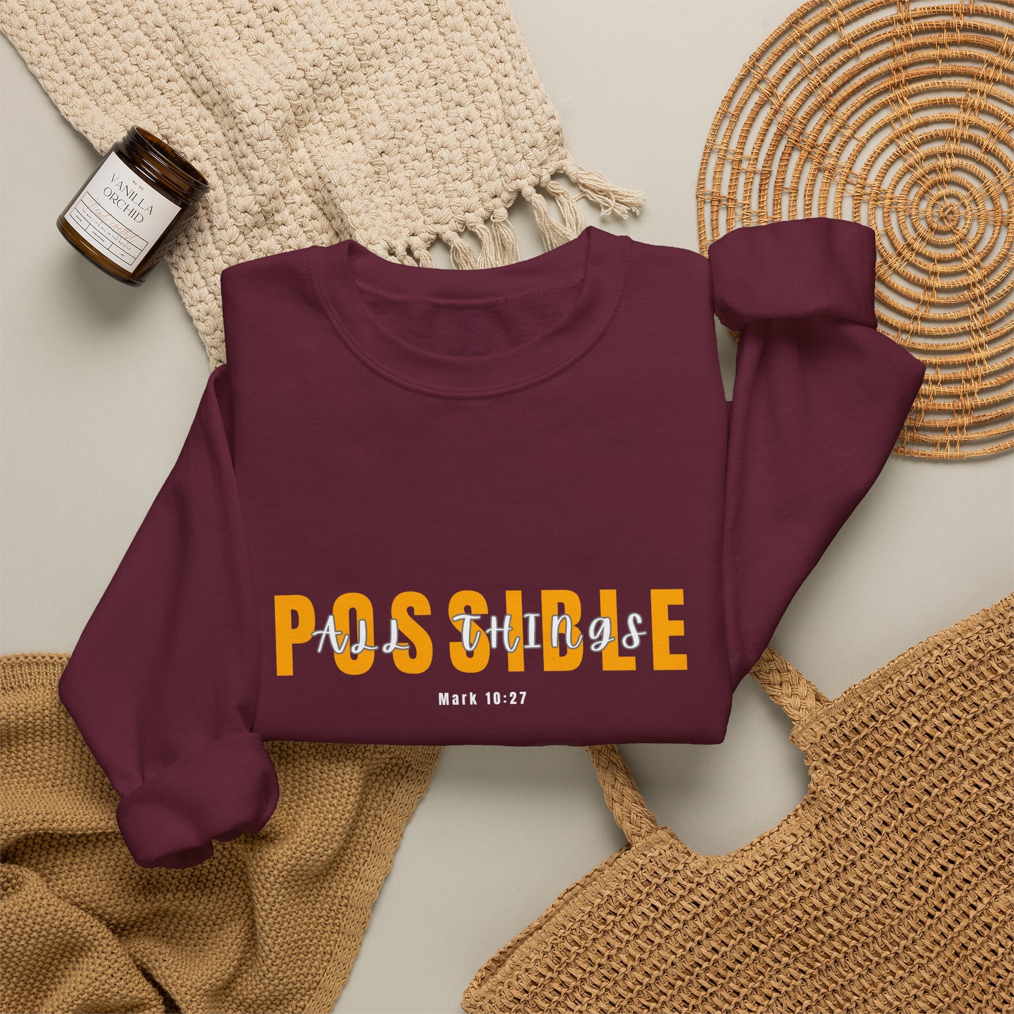 Inspirational Crewneck Sweatshirt "Possible" Pullover, Positive Affirmation Apparel, Motivational Mindset Graphic Sweatshirt