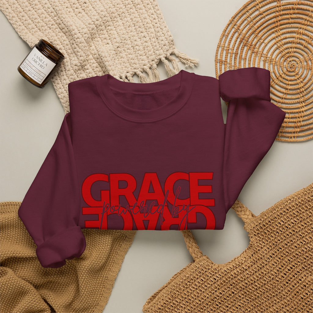 Christian Crewneck Sweatshirt "Grace" Reversed Pullover, Modern Minimalist Faith Apparel, Unique Graphic Scripture Sweater