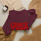 Christian Crewneck Sweatshirt "Grace" Reversed Pullover, Modern Minimalist Faith Apparel, Unique Graphic Scripture Sweater