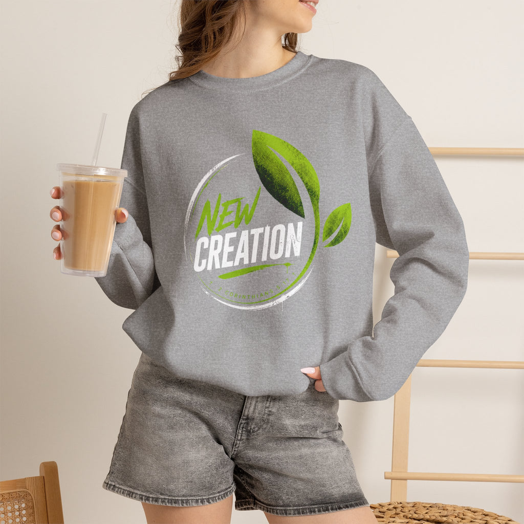 New Creation Sweatshirt – Christian Faith Green Leaf Crewneck