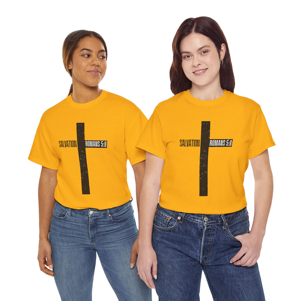 Christian Cross T-Shirt — "Salvation Romans 5:8" Faith Tee