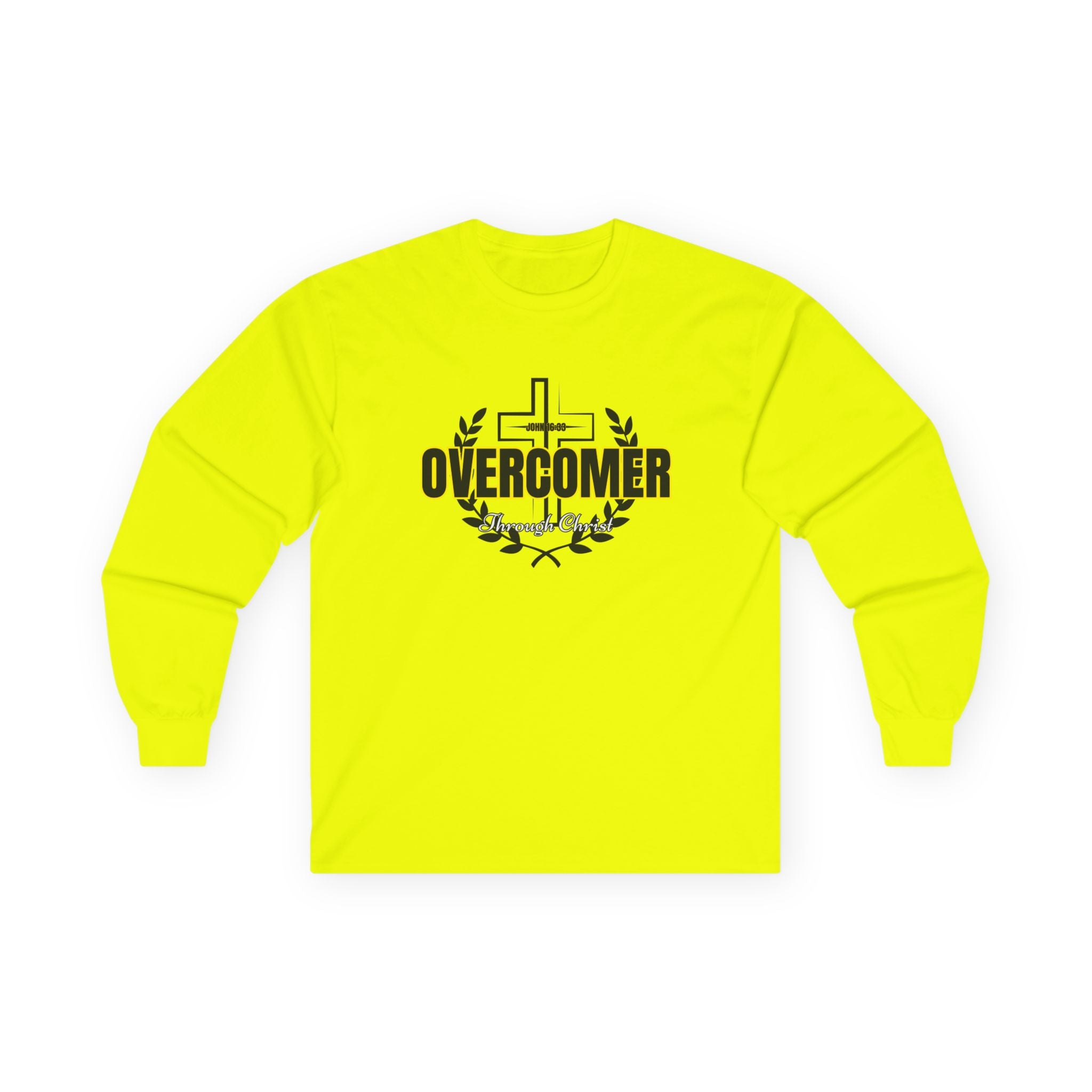 Overcomer Cross Long Sleeve Tee — Christian Faith Inspirational Shirt
