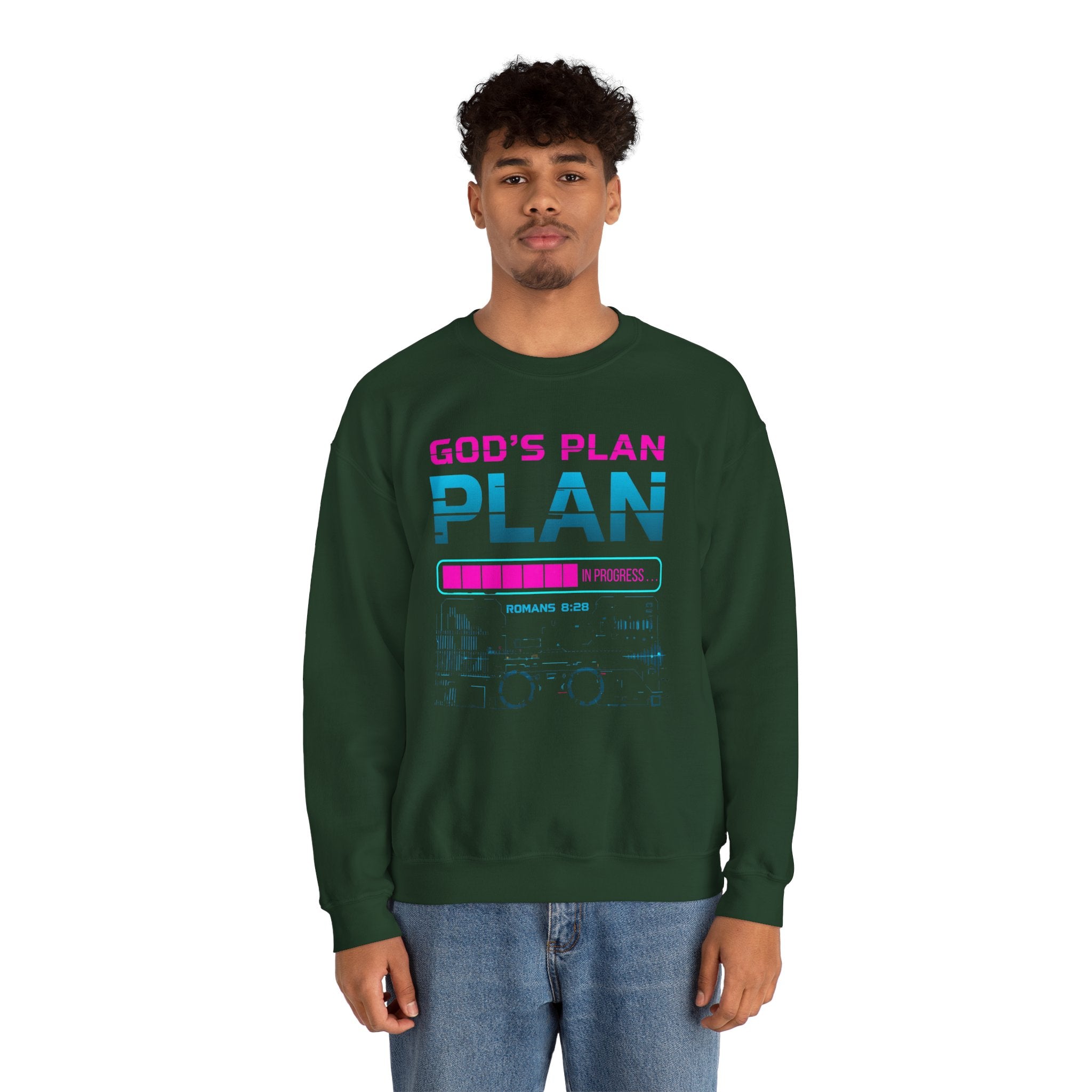 God's Plan Crewneck Sweatshirt — Retro Neon Faith Graphic