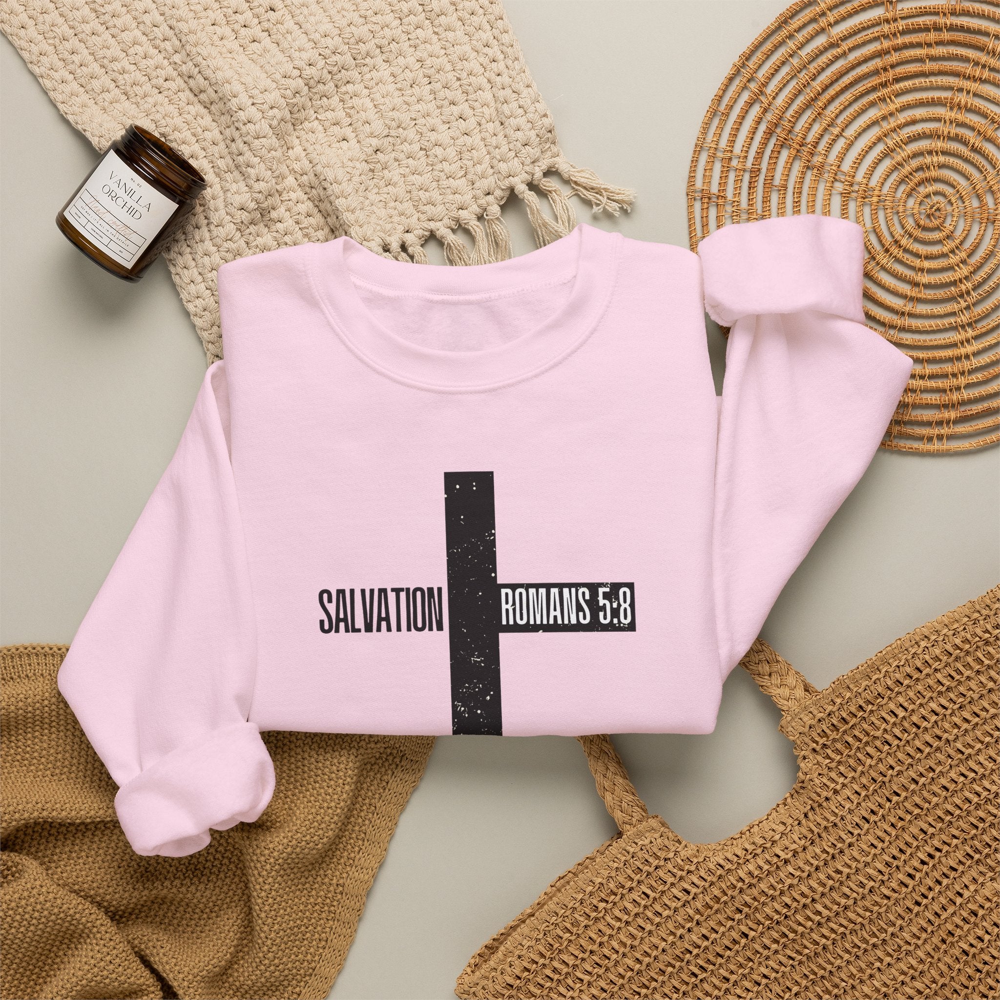 Christian Crewneck Sweatshirt "Salvation" Romans 5:8 Pullover, Jesus Cross Apparel, Faith Grace Graphic Sweatshirt