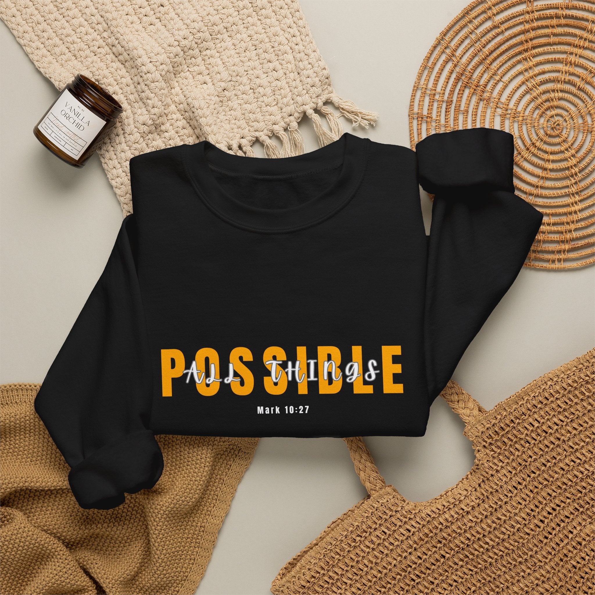 Inspirational Crewneck Sweatshirt "Possible" Pullover, Positive Affirmation Apparel, Motivational Mindset Graphic Sweatshirt
