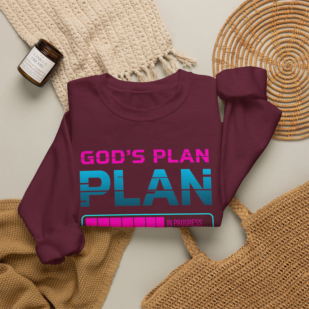 God's Plan Crewneck Sweatshirt — Retro Neon Faith Graphic