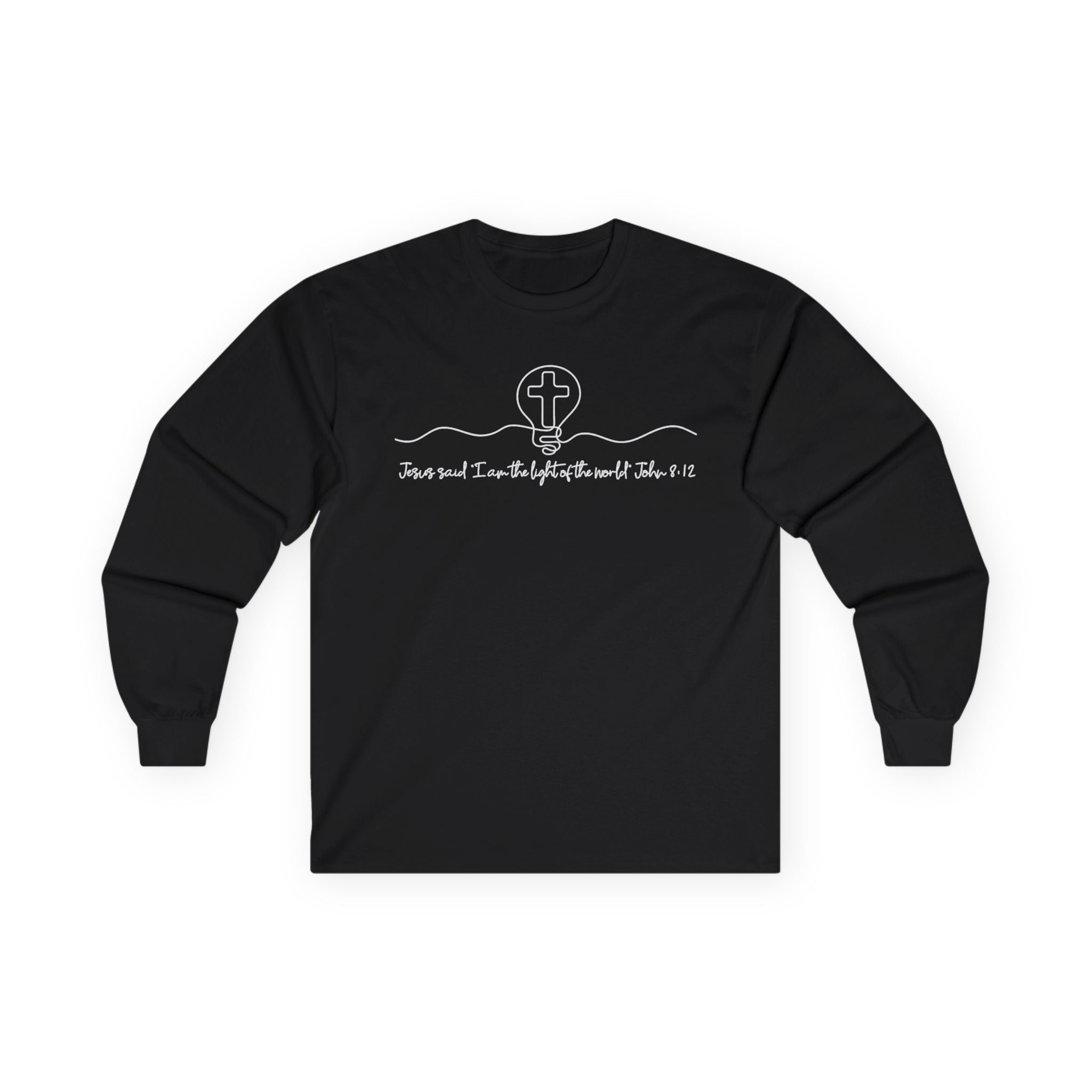 Christian Long Sleeve Tee — "I Am the Light" Minimal Cross Design