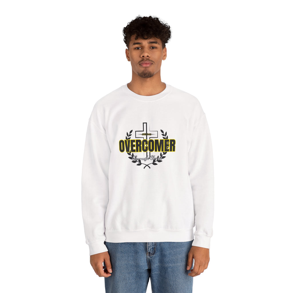 "Overcomer" Cross Graphic Crewneck – Unisex Minimalist Faith Pullover
