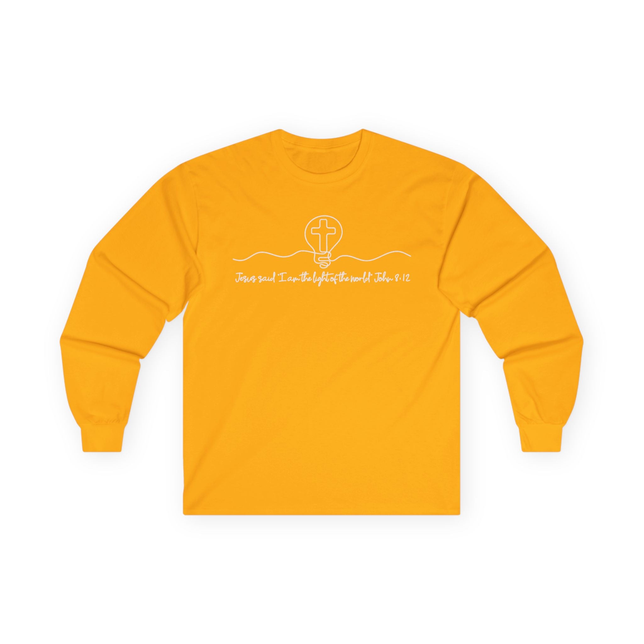Christian Long Sleeve Tee — "I Am the Light" Minimal Cross Design