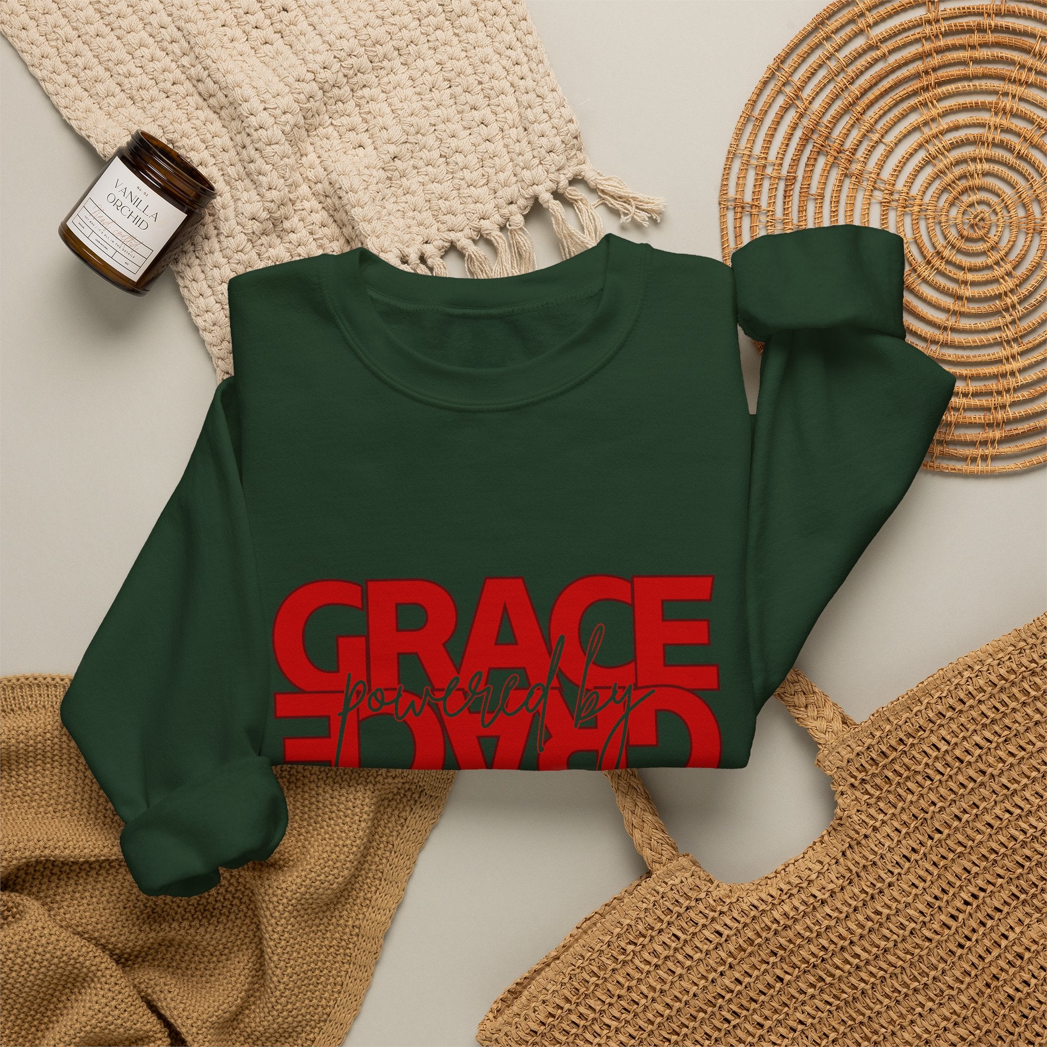 Christian Crewneck Sweatshirt "Grace" Reversed Pullover, Modern Minimalist Faith Apparel, Unique Graphic Scripture Sweater