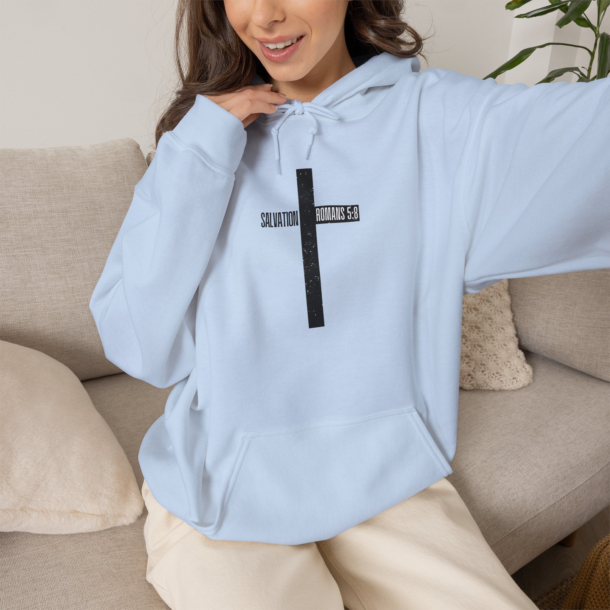 Faith Cross Salvation Hoodie — Minimalist Black Cross Christian Hoodie